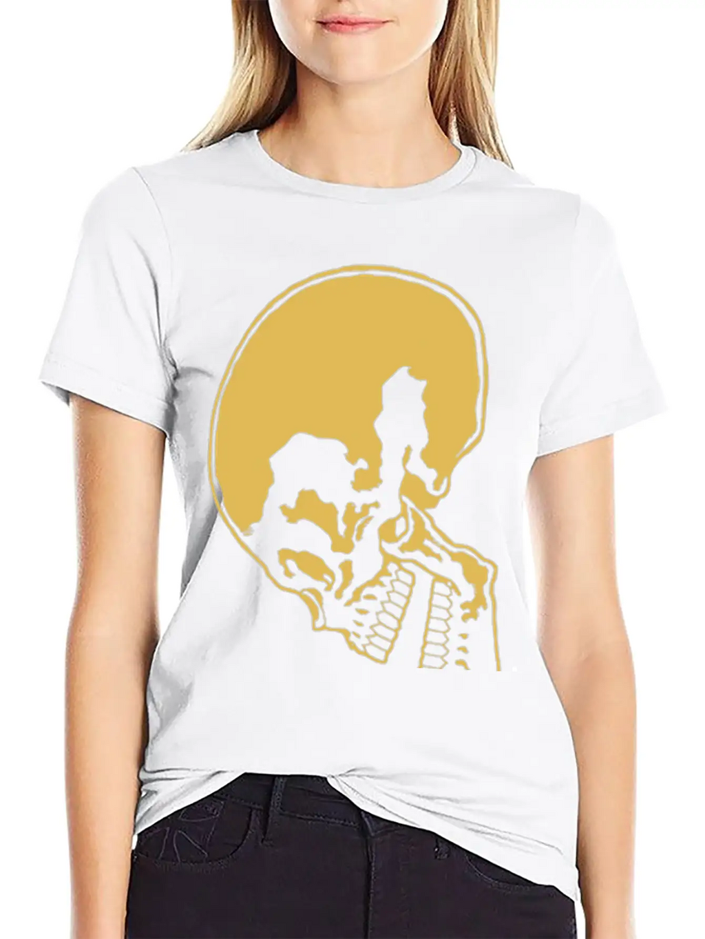 Skull And Rose Ink Art Tattoo Retro Yellow Unisex Casual T-Shirt – Clean Design For Daily Comfort