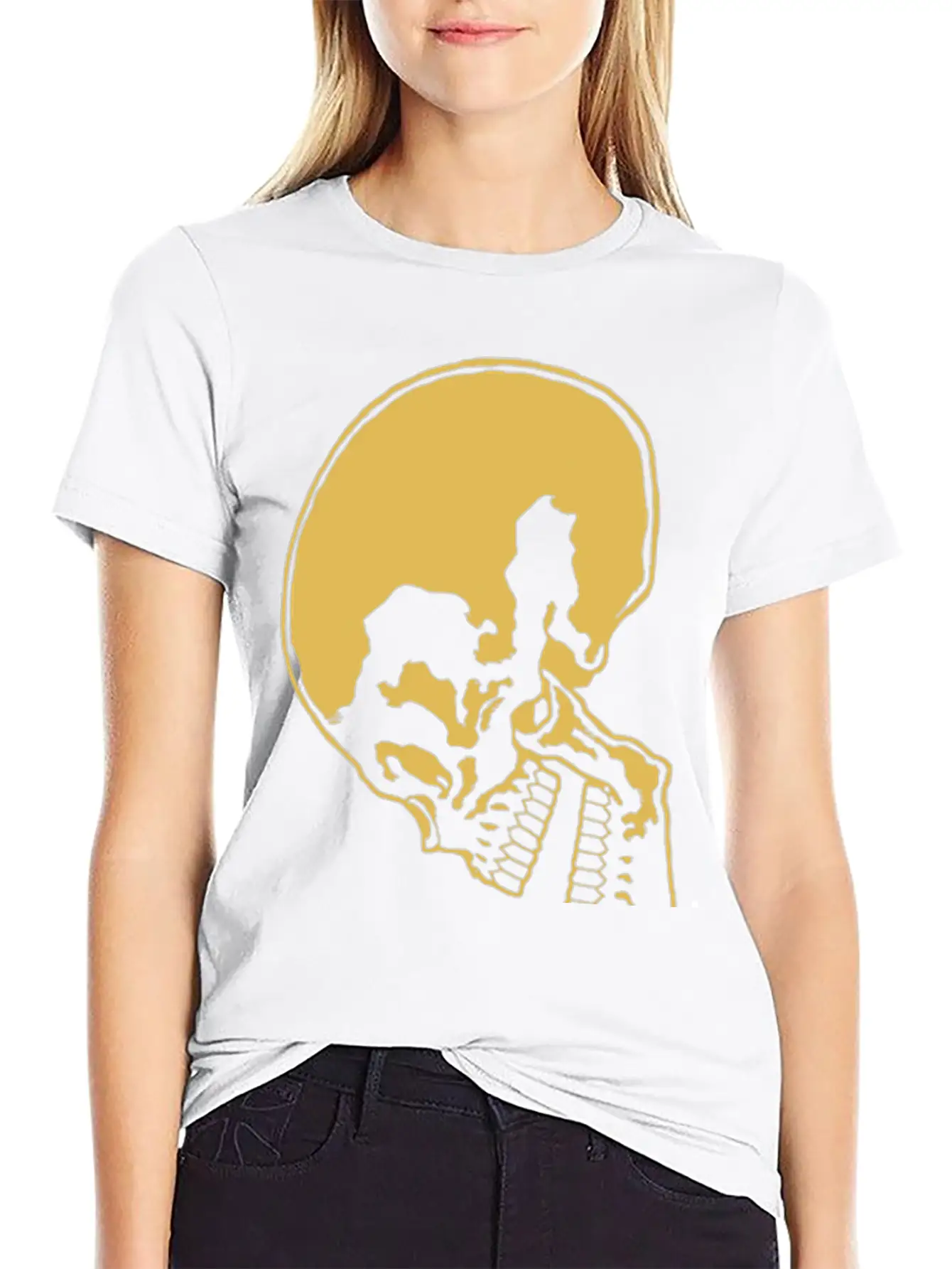 Skull And Rose Ink Art Tattoo Retro Yellow Unisex Casual T-Shirt – Clean Design For Daily Comfort