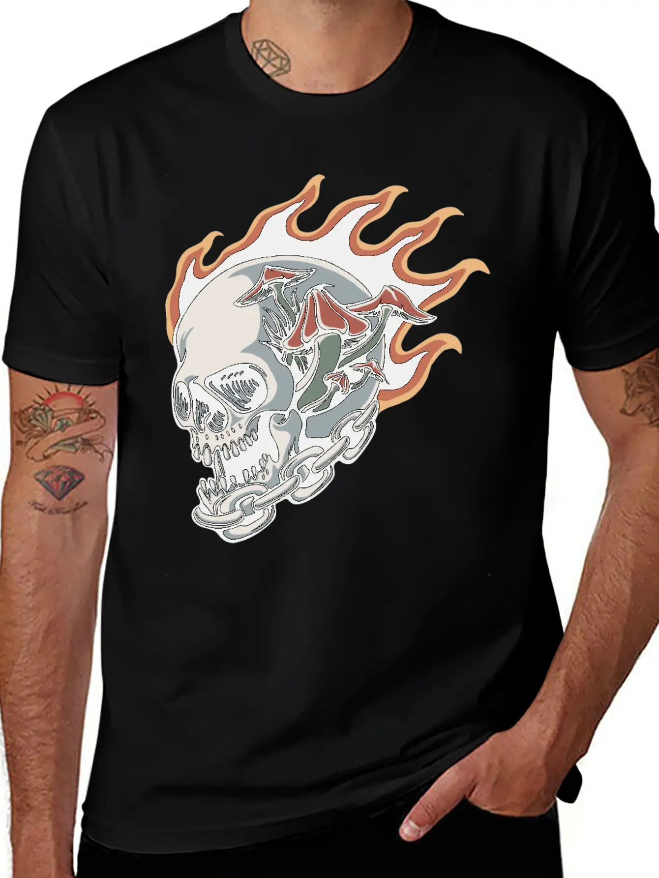Skull Fire And Mushroom Classic Fit Graphic Tee For Daily Comfort – Unisex Cotton Shirt