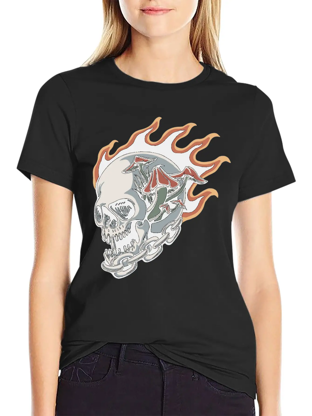 Skull Fire And Mushroom Classic Fit Graphic Tee For Daily Comfort – Unisex Cotton Shirt