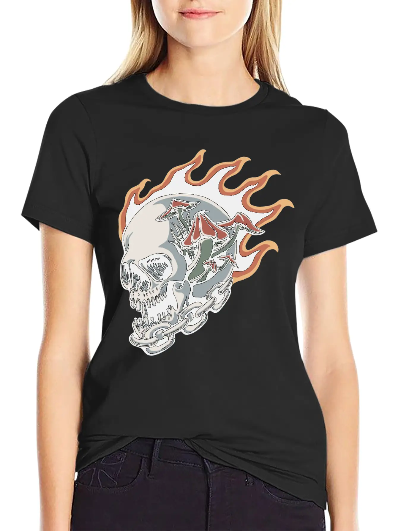 Skull Fire And Mushroom Classic Fit Graphic Tee For Daily Comfort – Unisex Cotton Shirt
