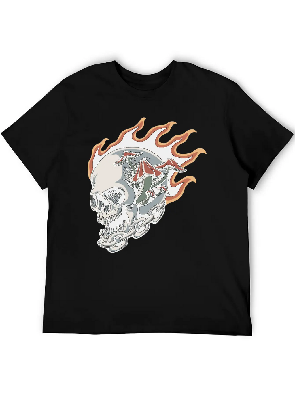 Skull Fire And Mushroom Classic Fit Graphic Tee For Daily Comfort – Unisex Cotton Shirt