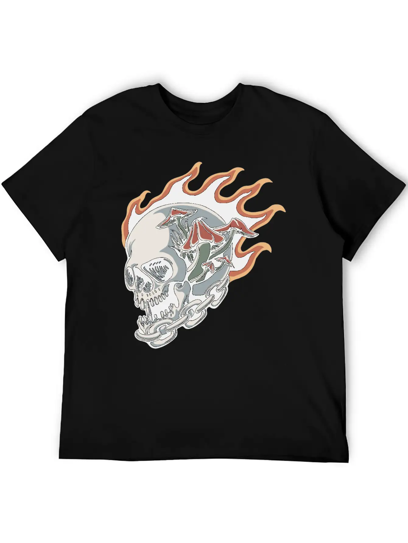 Skull Fire And Mushroom Classic Fit Graphic Tee For Daily Comfort – Unisex Cotton Shirt