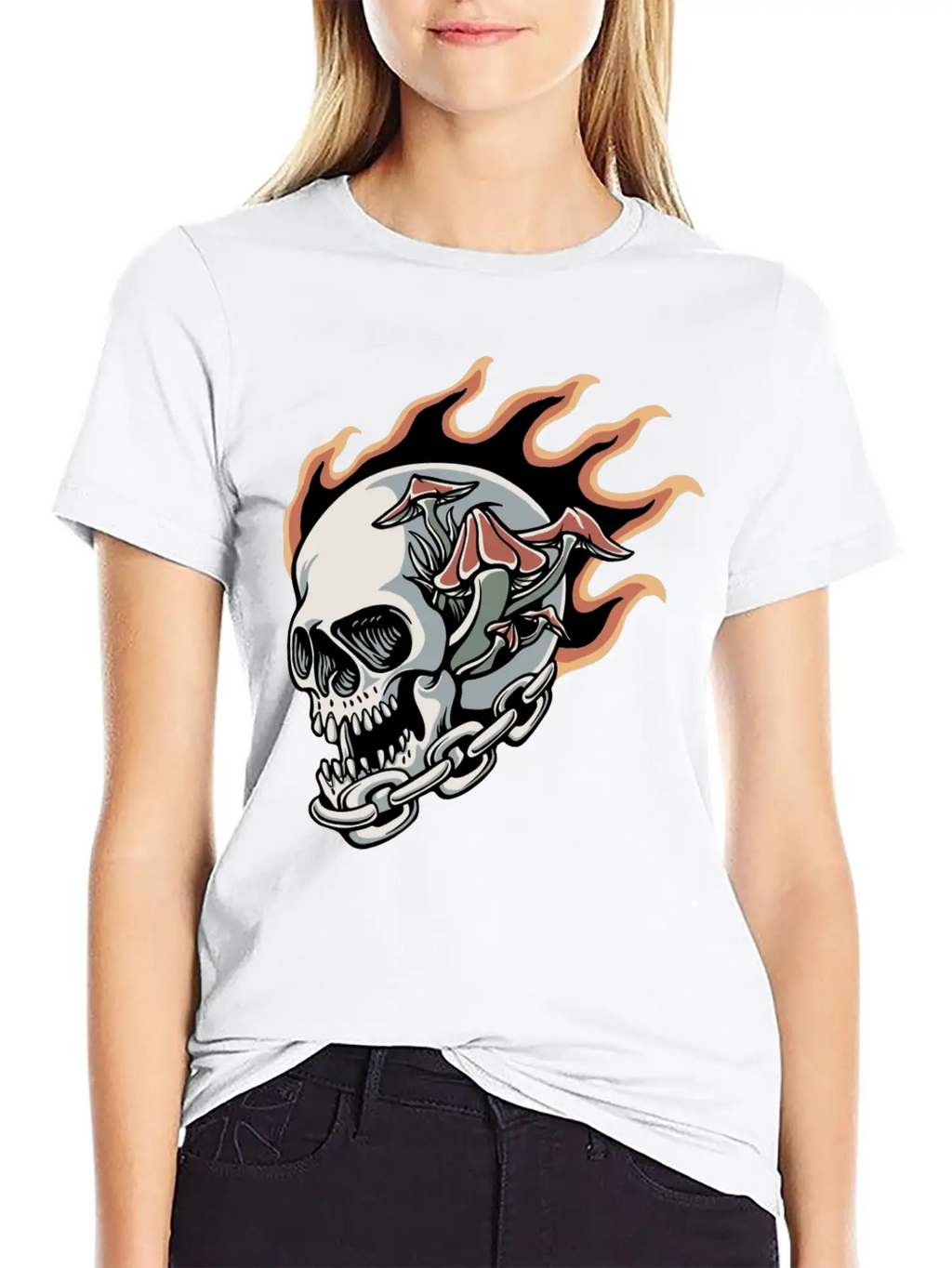 Skull Fire And Mushroom Classic Fit Graphic Tee For Daily Comfort – Unisex Cotton Shirt