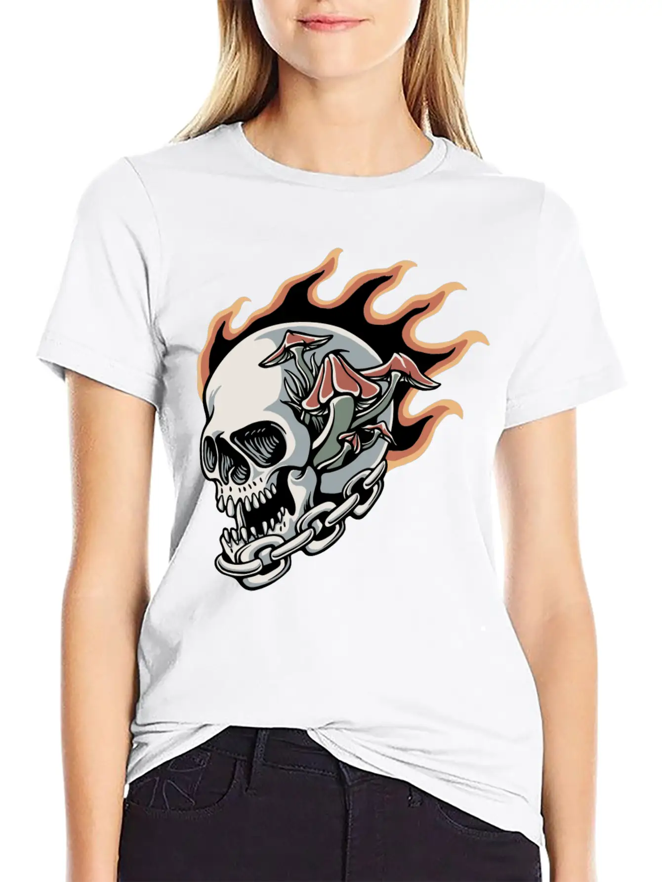 Skull Fire And Mushroom Classic Fit Graphic Tee For Daily Comfort – Unisex Cotton Shirt