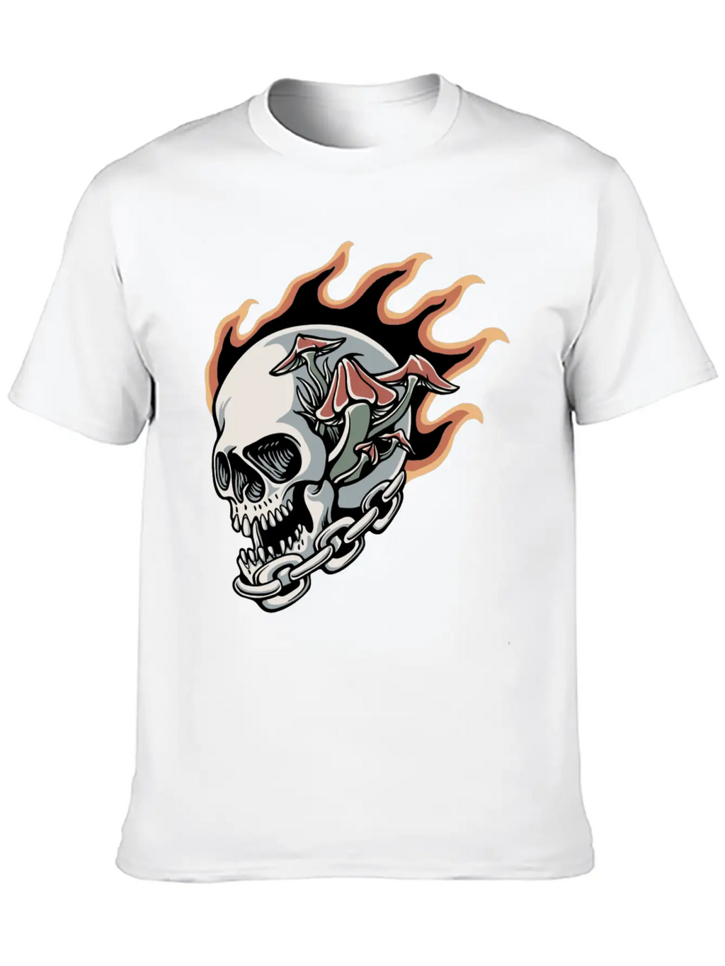 Skull Fire And Mushroom Classic Fit Graphic Tee For Daily Comfort – Unisex Cotton Shirt