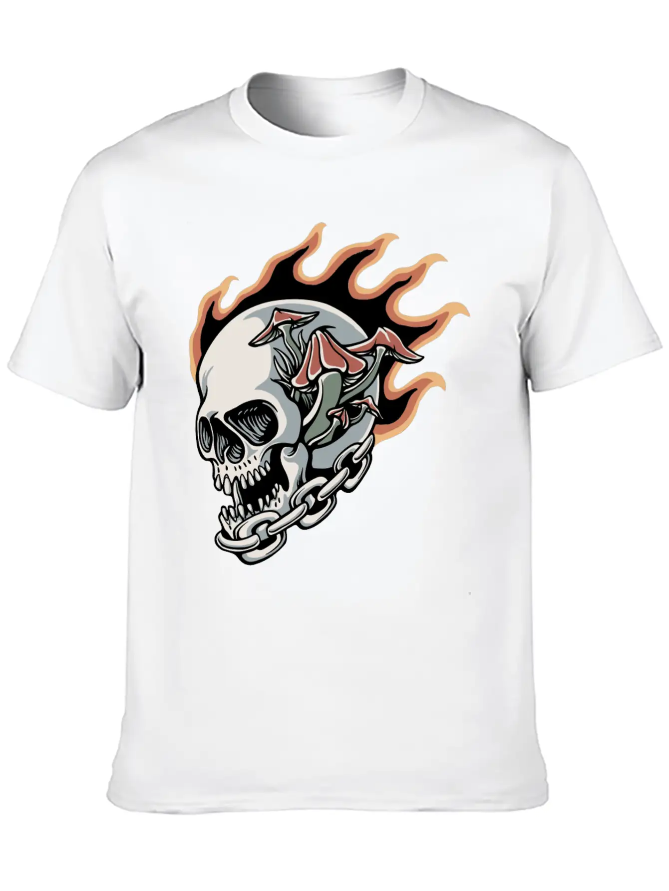 Skull Fire And Mushroom Classic Fit Graphic Tee For Daily Comfort – Unisex Cotton Shirt