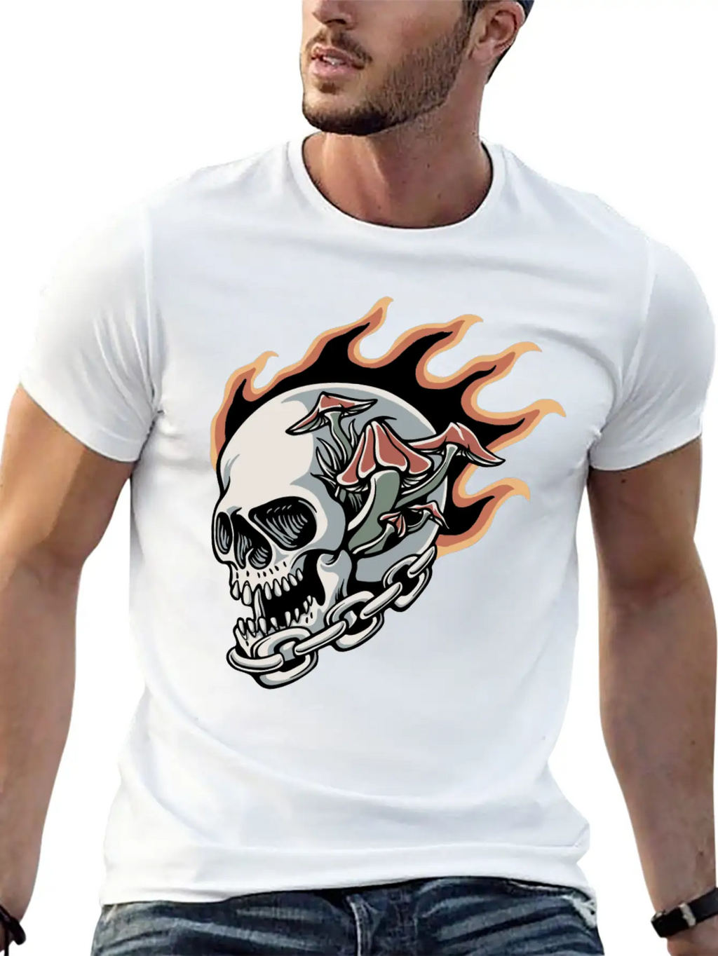 Skull Fire And Mushroom Classic Fit Graphic Tee For Daily Comfort – Unisex Cotton Shirt