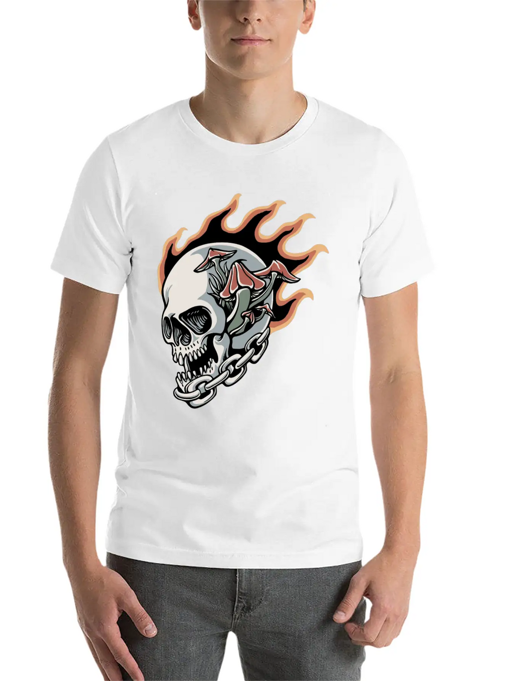 Skull Fire And Mushroom Classic Fit Graphic Tee For Daily Comfort – Unisex Cotton Shirt