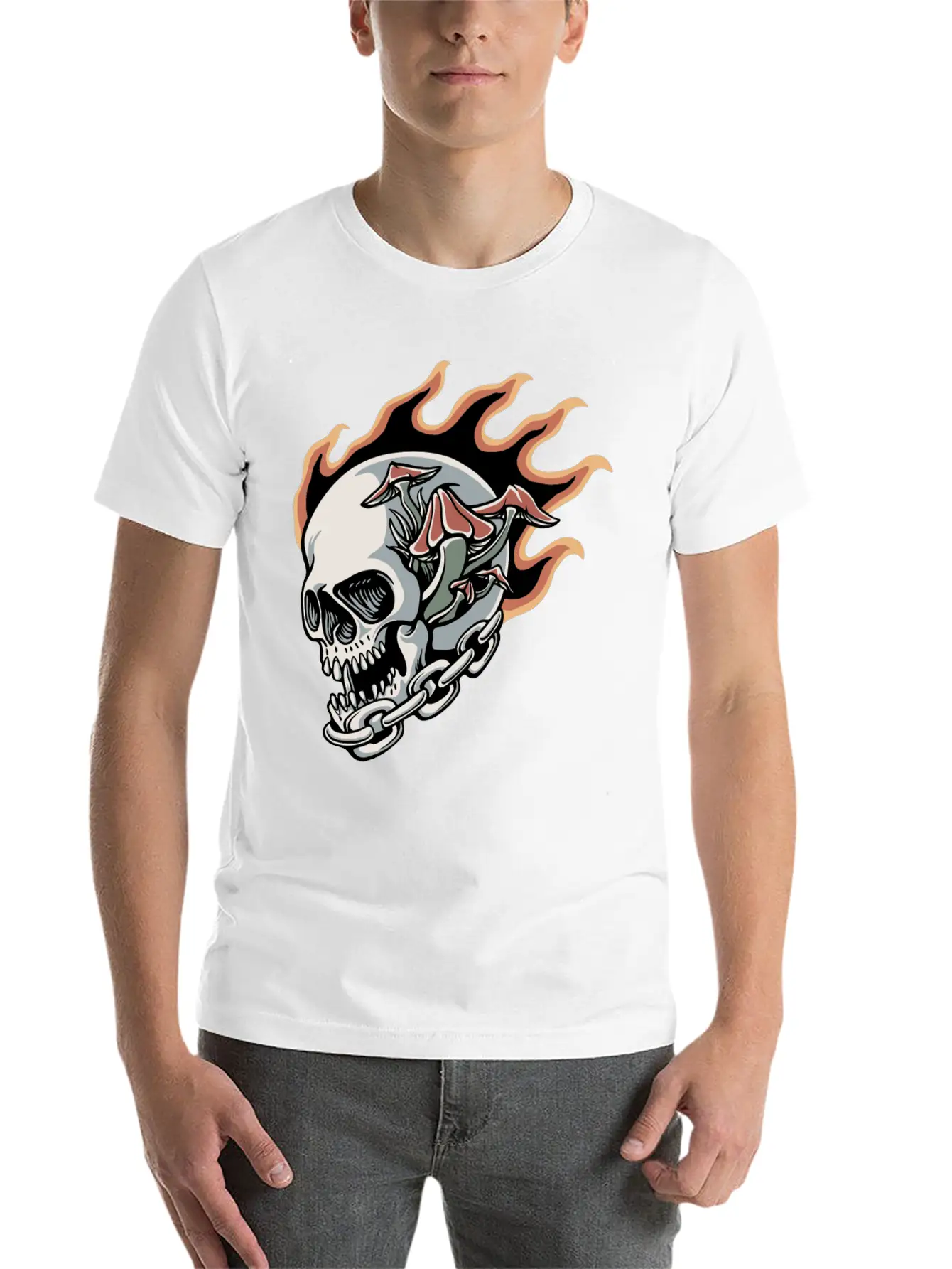 Skull Fire And Mushroom Classic Fit Graphic Tee For Daily Comfort – Unisex Cotton Shirt