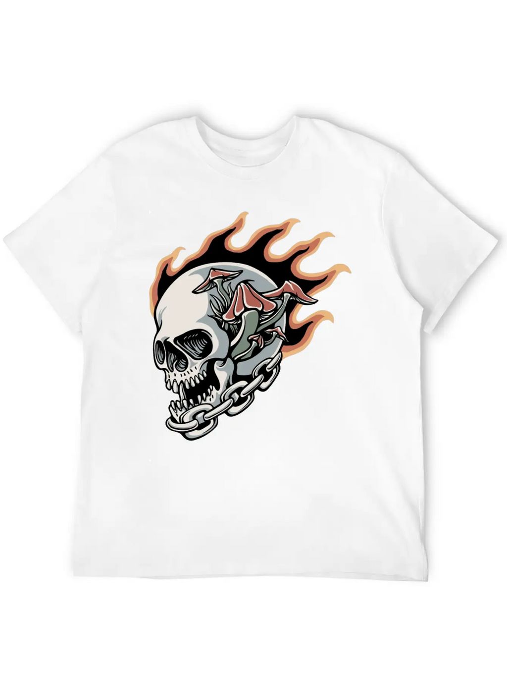 Skull Fire And Mushroom Classic Fit Graphic Tee For Daily Comfort – Unisex Cotton Shirt