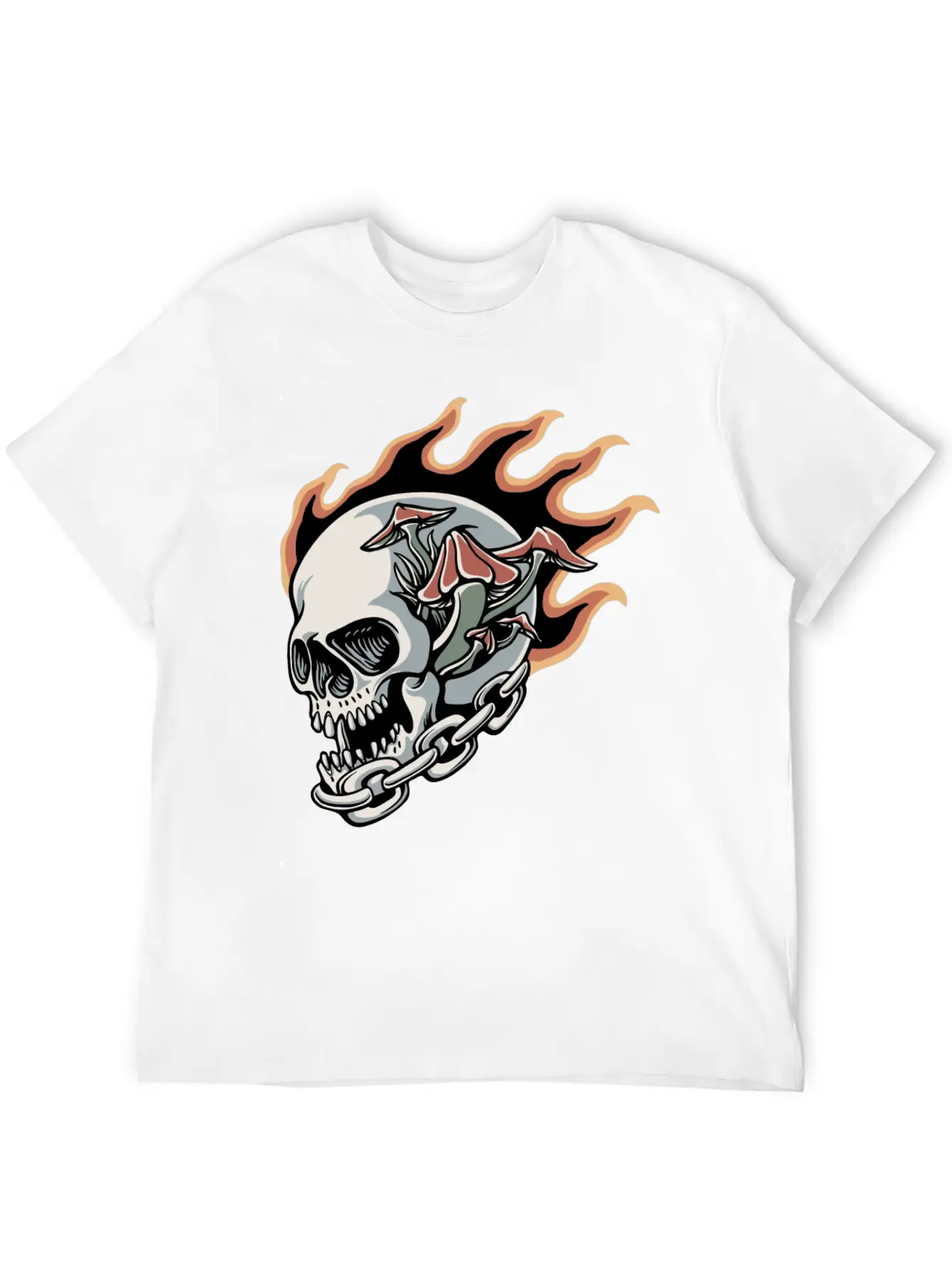 Skull Fire And Mushroom Classic Fit Graphic Tee For Daily Comfort – Unisex Cotton Shirt