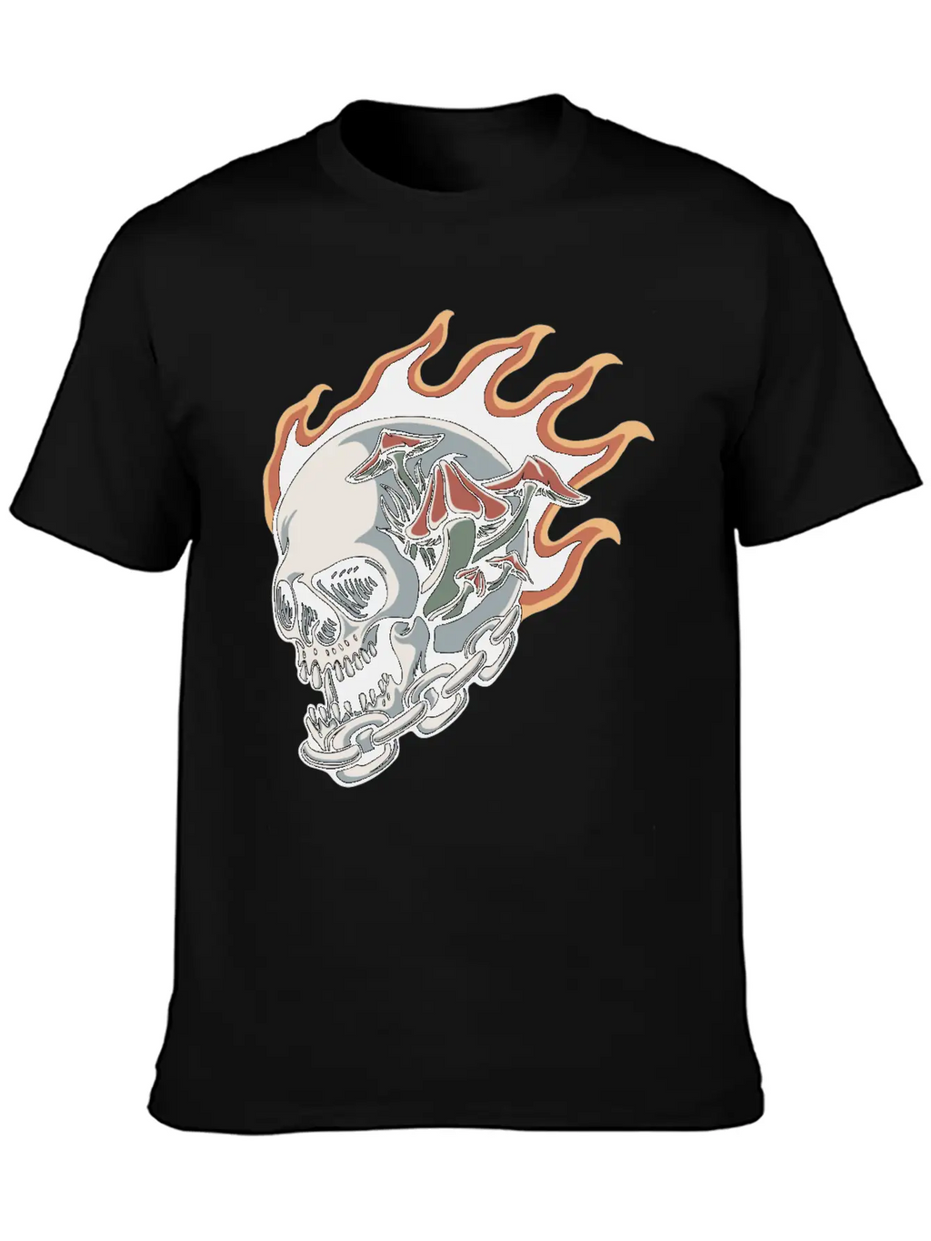 Skull Fire And Mushroom Classic Fit Graphic Tee For Daily Comfort – Unisex Cotton Shirt