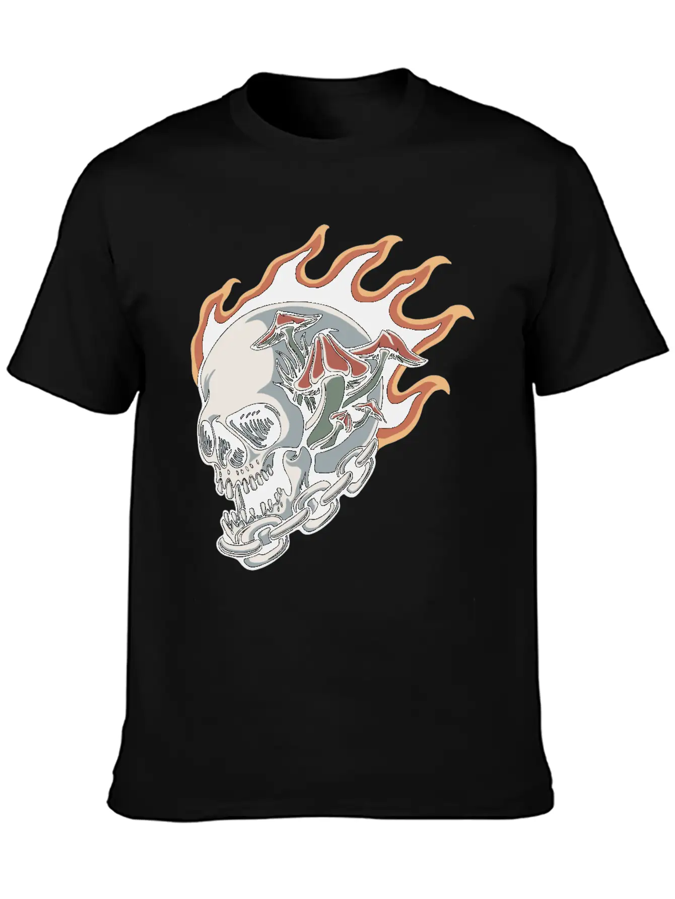 Skull Fire And Mushroom Classic Fit Graphic Tee For Daily Comfort – Unisex Cotton Shirt