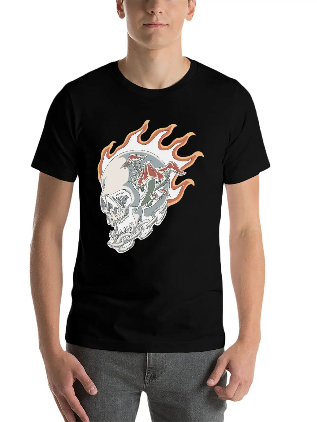 Skull Fire And Mushroom Classic Fit Graphic Tee For Daily Comfort – Unisex Cotton Shirt