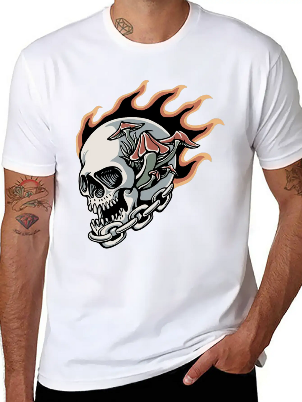 Skull Fire And Mushroom Classic Fit Graphic Tee For Daily Comfort – Unisex Cotton Shirt