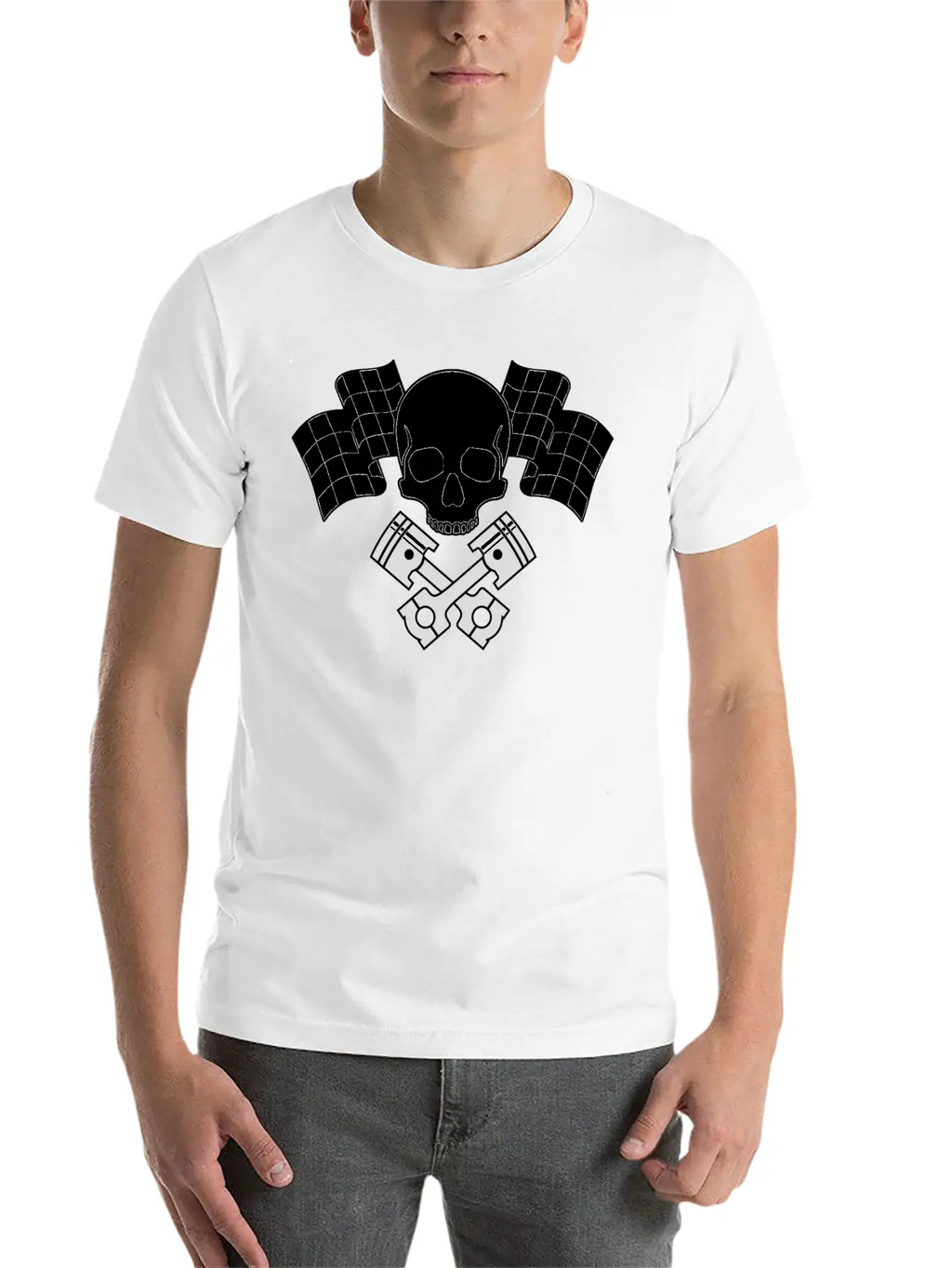Skull Pistons Flags Unisex Short Sleeve Soft Cotton T-Shirt – Casual Everyday Wear
