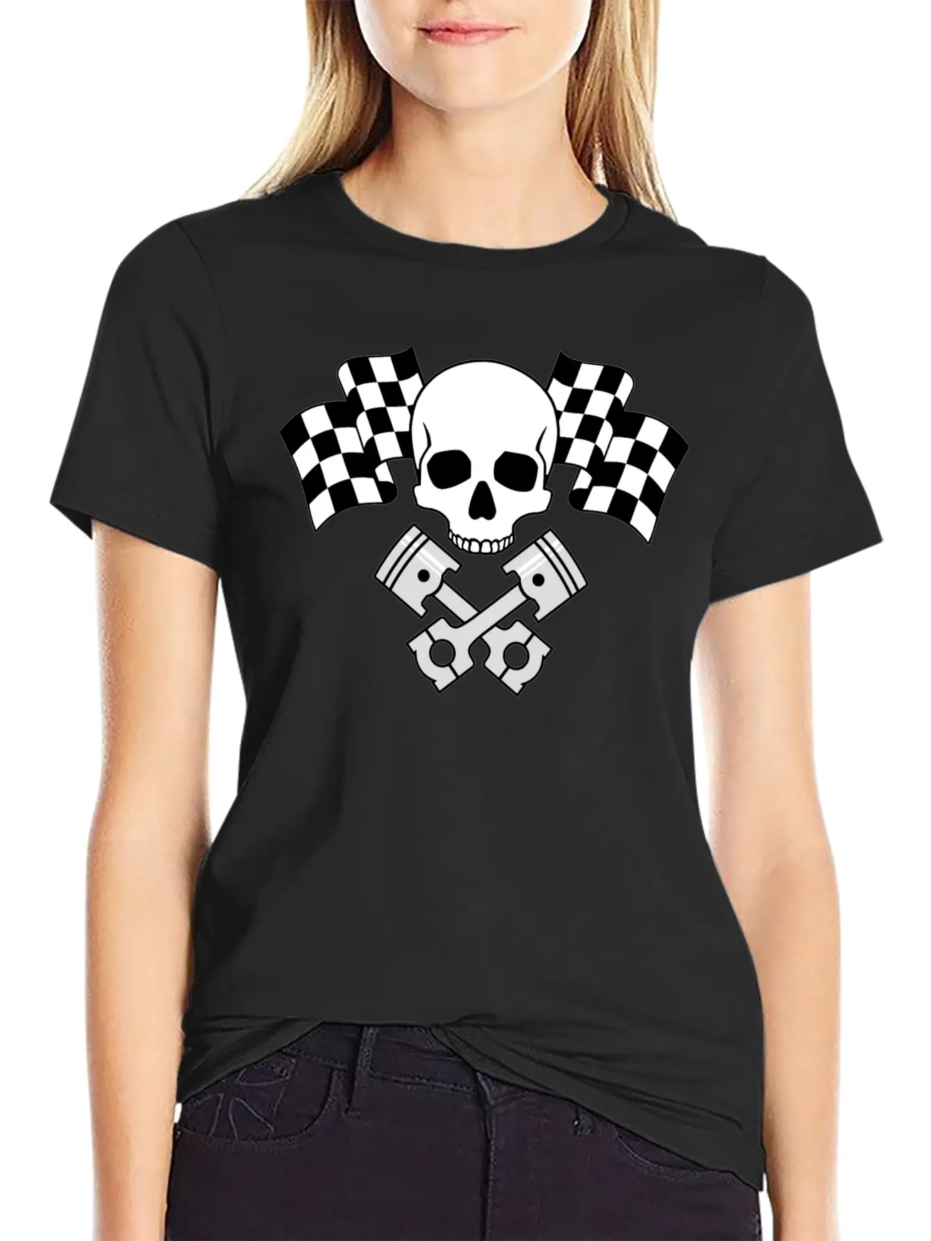 Skull Pistons Flags Unisex Short Sleeve Soft Cotton T-Shirt – Casual Everyday Wear