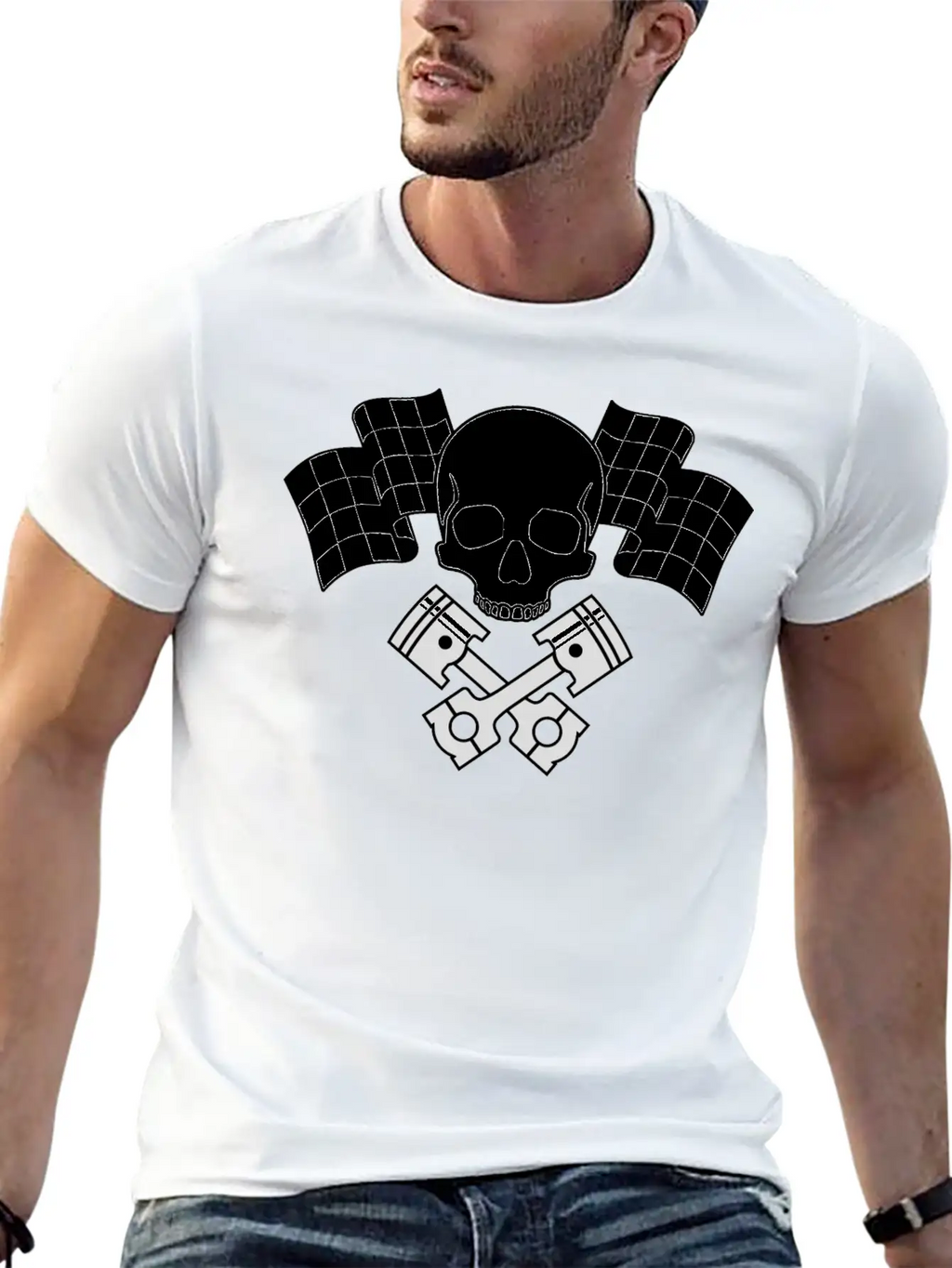 Skull Pistons Flags Unisex Short Sleeve Soft Cotton T-Shirt – Casual Everyday Wear