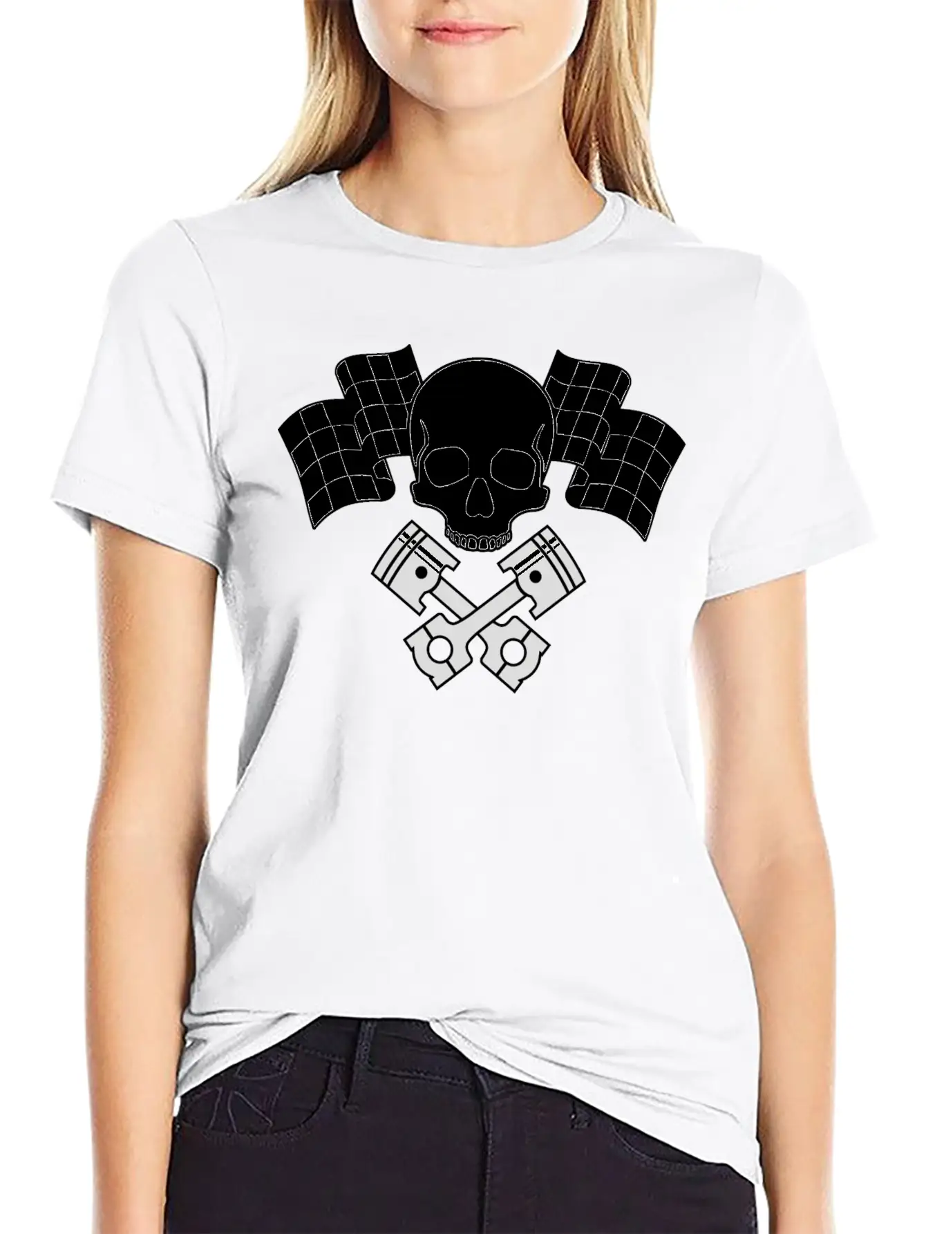 Skull Pistons Flags Unisex Short Sleeve Soft Cotton T-Shirt – Casual Everyday Wear