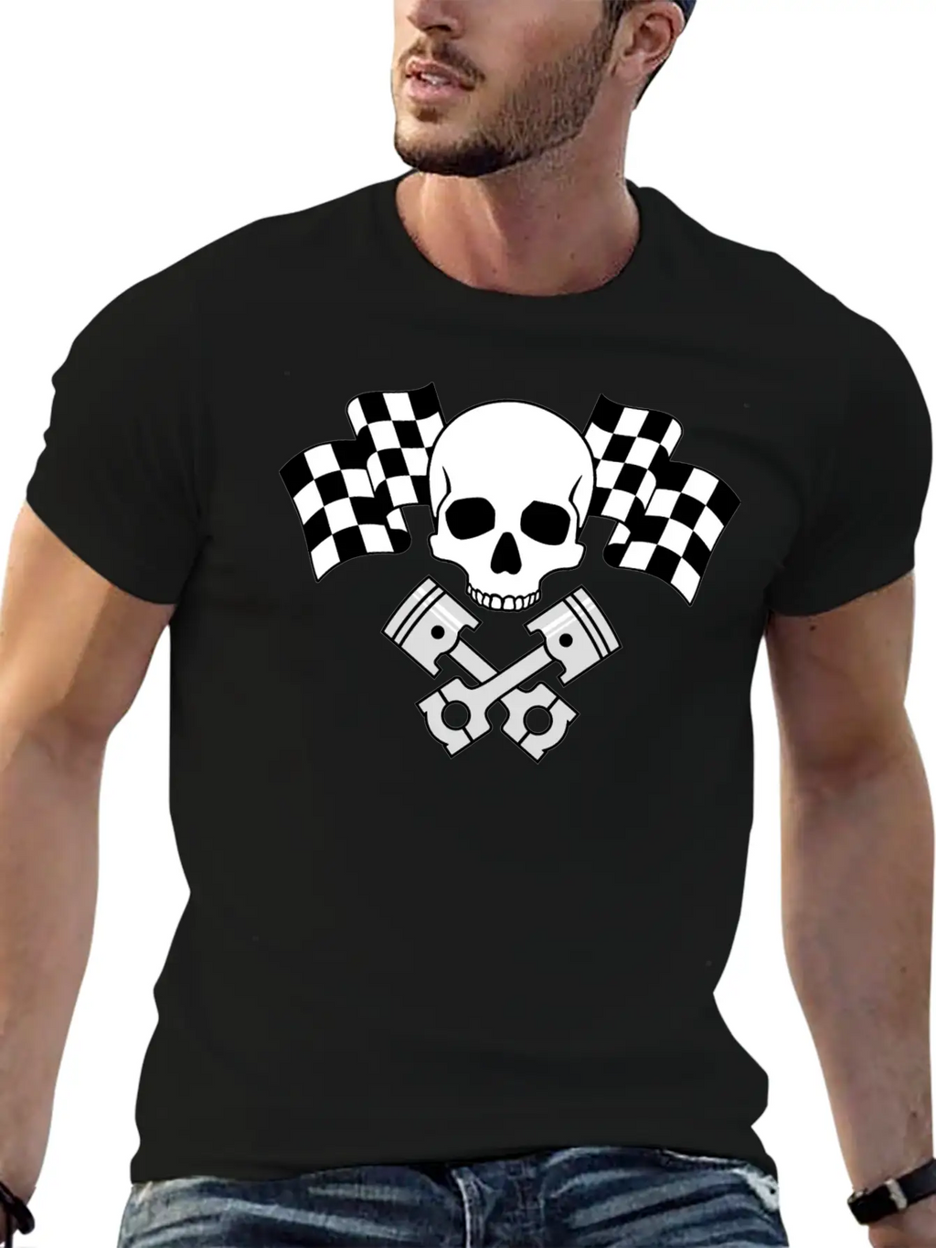 Skull Pistons Flags Unisex Short Sleeve Soft Cotton T-Shirt – Casual Everyday Wear