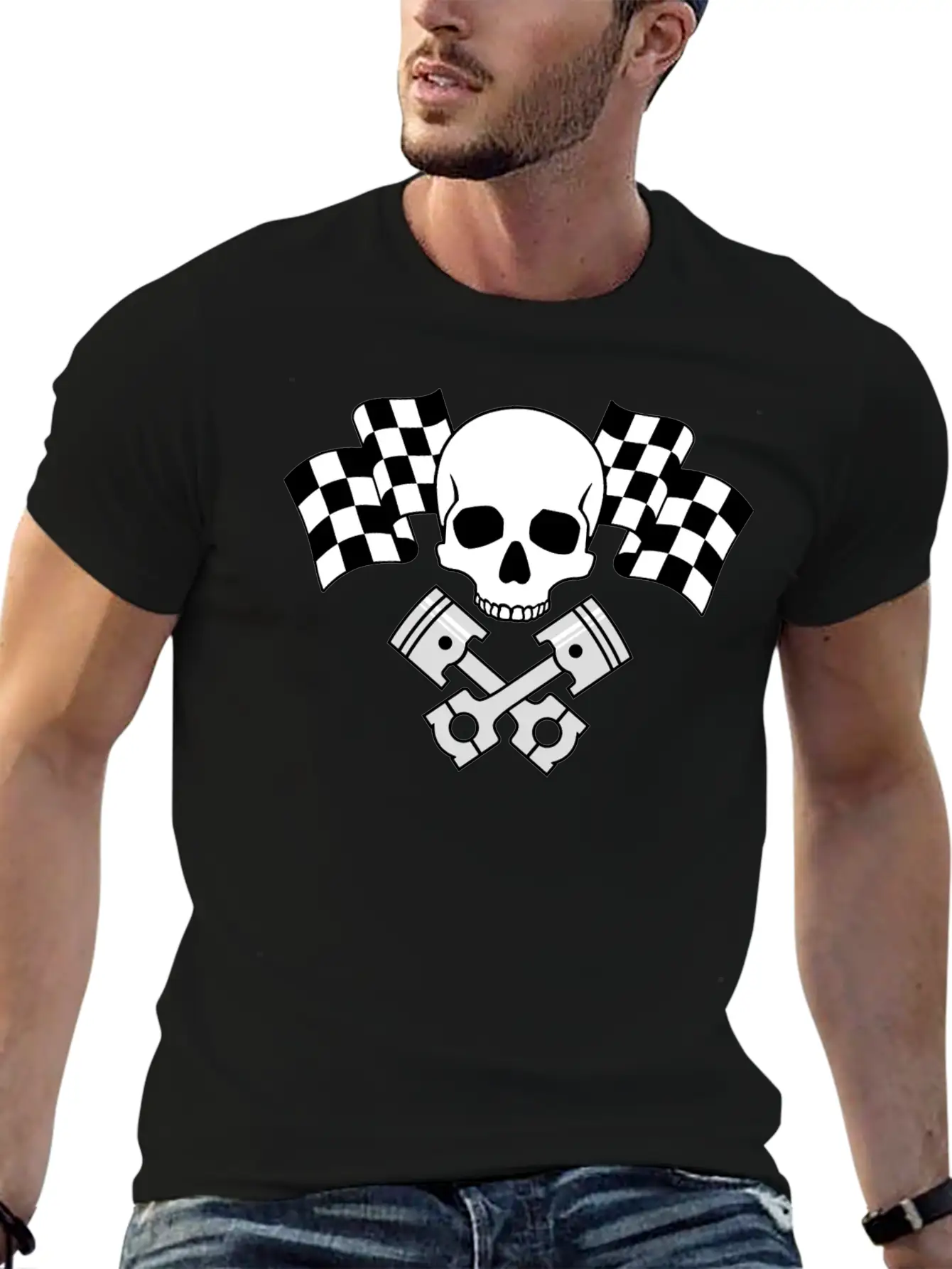 Skull Pistons Flags Unisex Short Sleeve Soft Cotton T-Shirt – Casual Everyday Wear