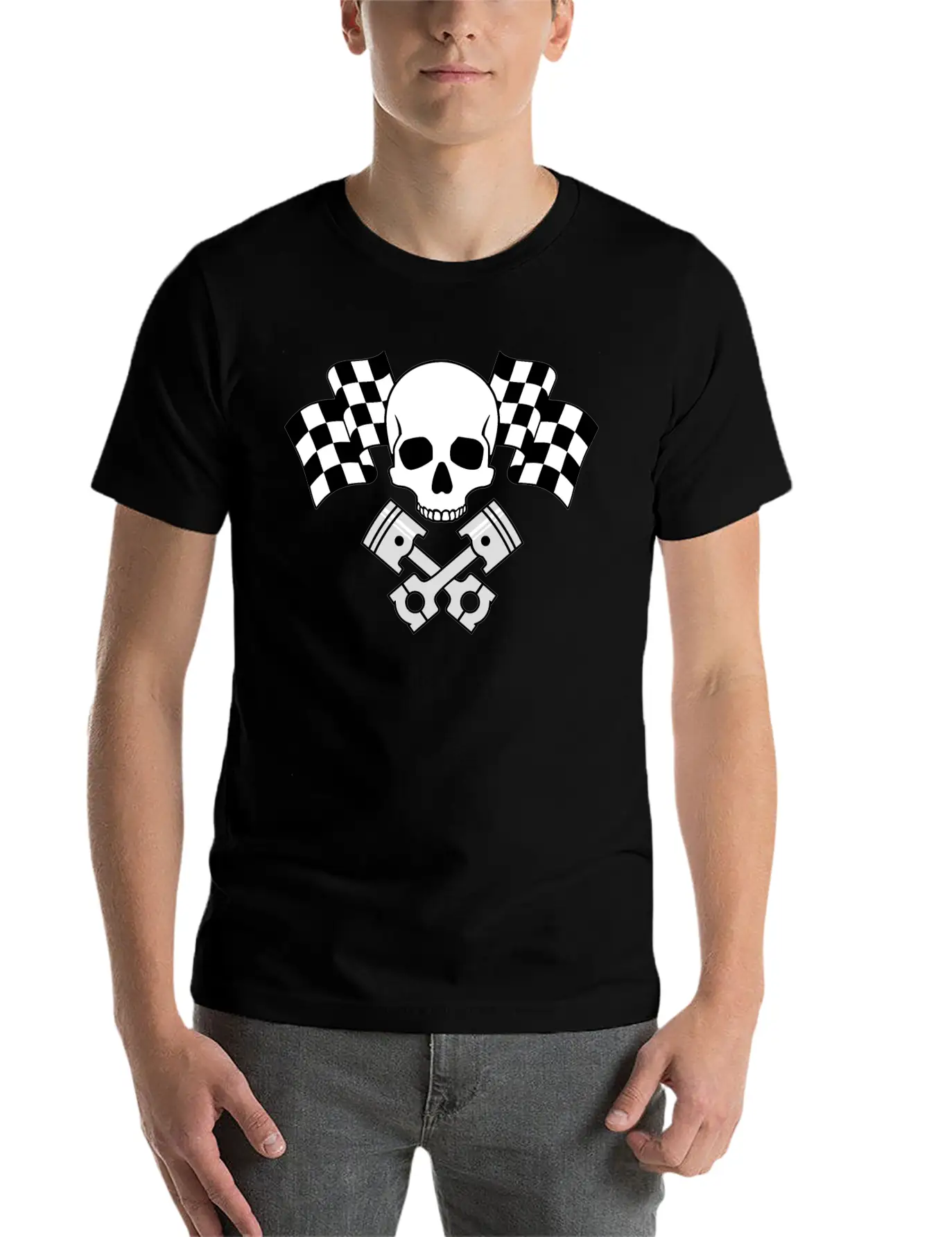 Skull Pistons Flags Unisex Short Sleeve Soft Cotton T-Shirt – Casual Everyday Wear