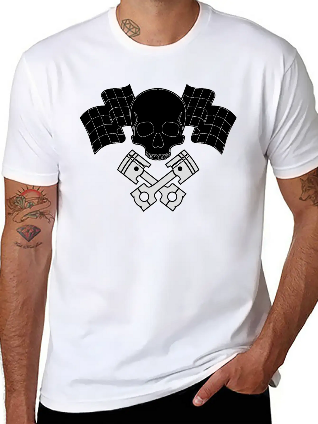 Skull Pistons Flags Unisex Short Sleeve Soft Cotton T-Shirt – Casual Everyday Wear