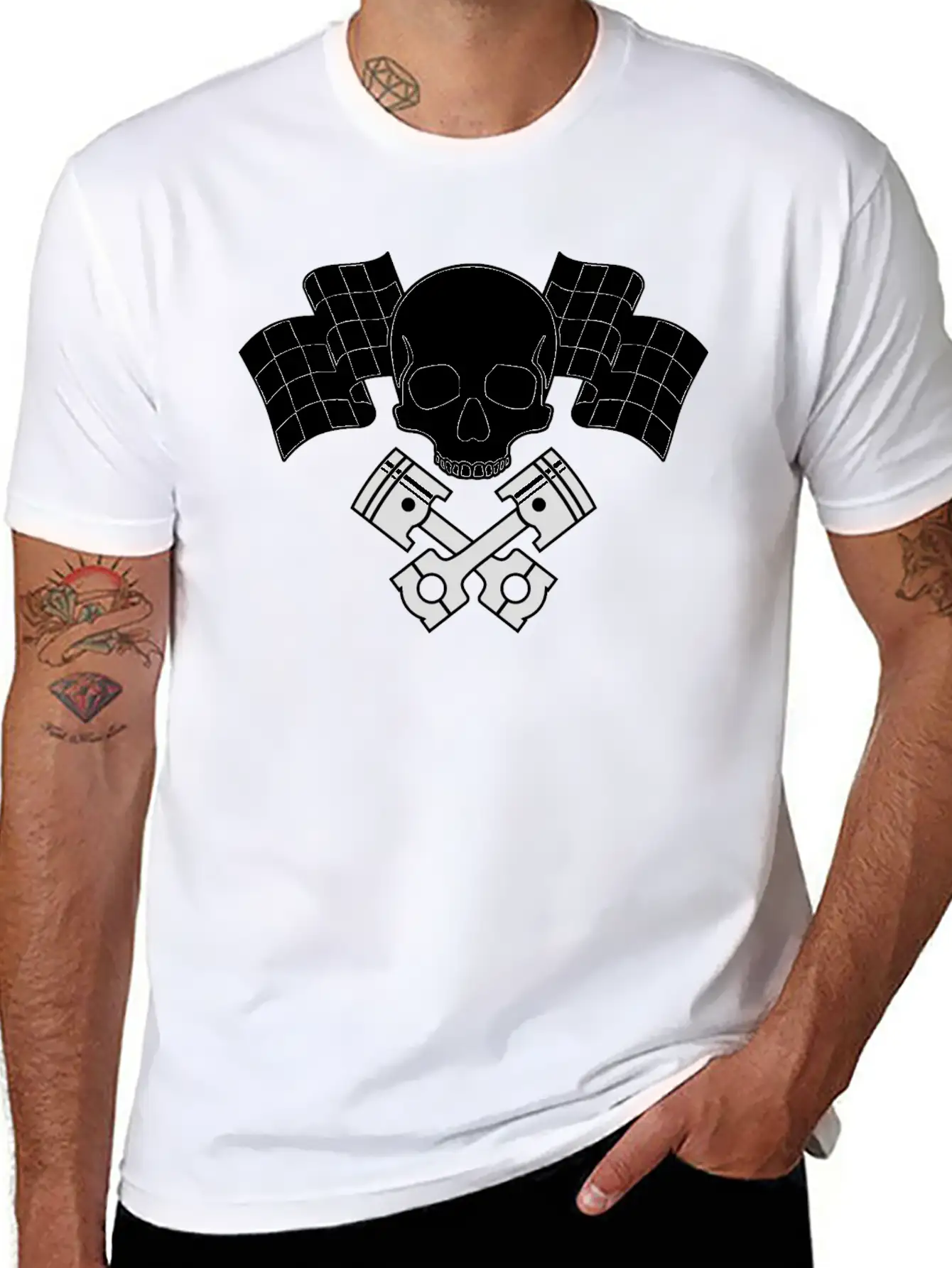 Skull Pistons Flags Unisex Short Sleeve Soft Cotton T-Shirt – Casual Everyday Wear