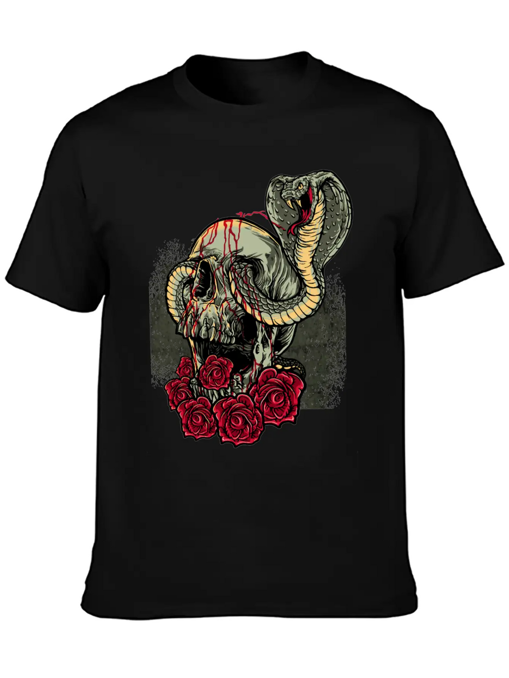 Skull Snake Roses Scary Horror Unisex Short Sleeve Soft Cotton T-Shirt – Casual Everyday Wear