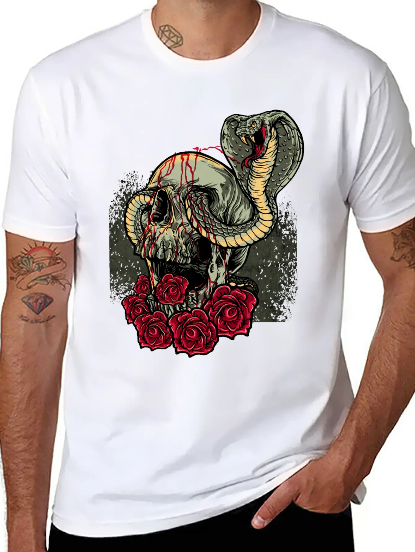 Skull Snake Roses Scary Horror Unisex Short Sleeve Soft Cotton T-Shirt – Casual Everyday Wear