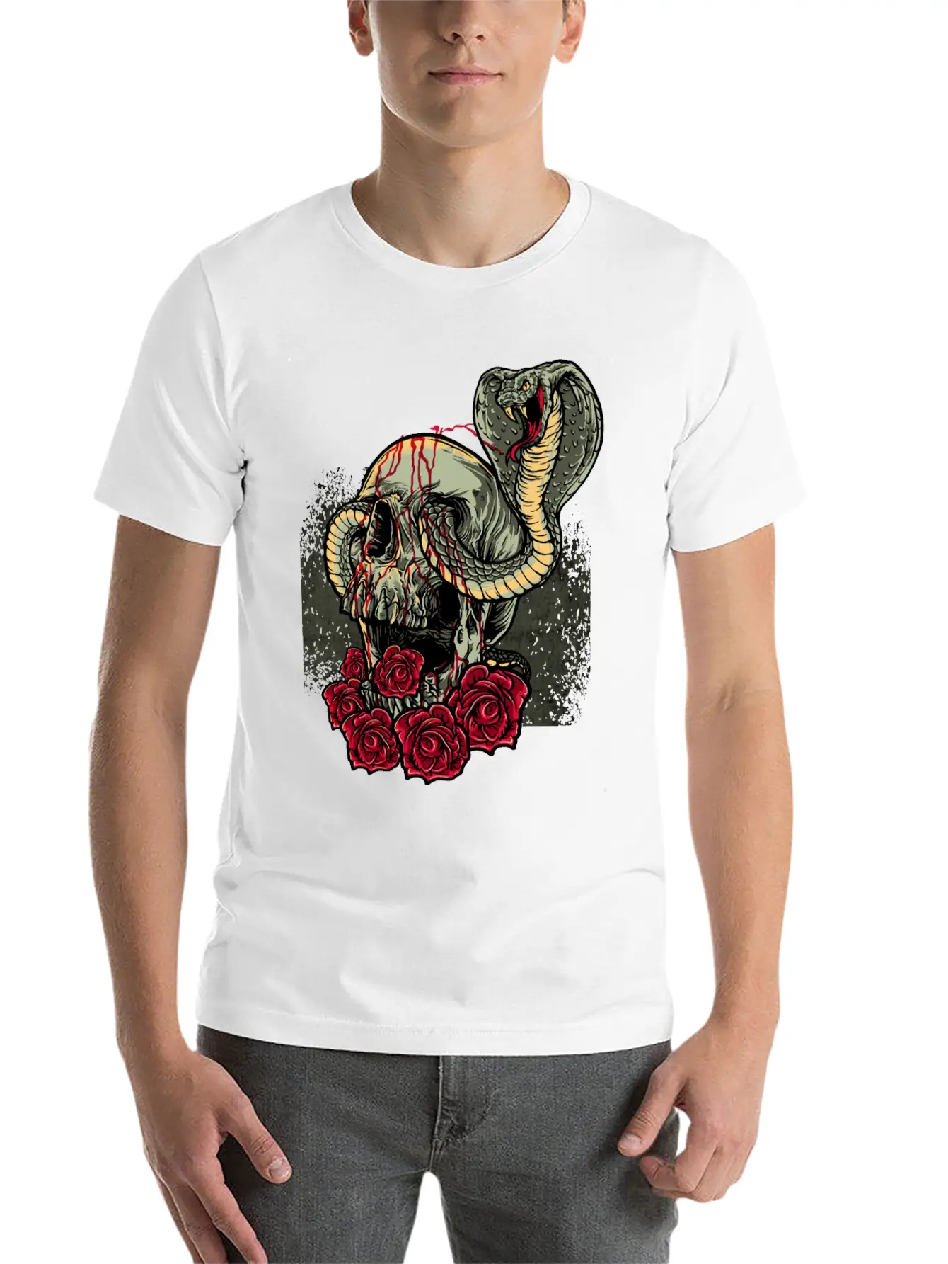 Skull Snake Roses Scary Horror Unisex Short Sleeve Soft Cotton T-Shirt – Casual Everyday Wear