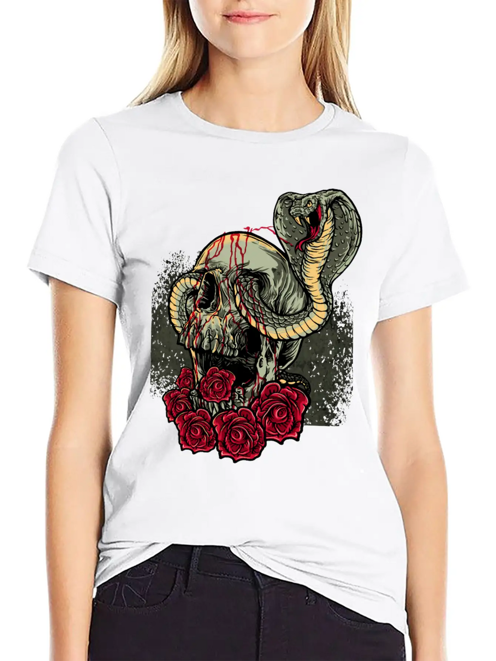 Skull Snake Roses Scary Horror Unisex Short Sleeve Soft Cotton T-Shirt – Casual Everyday Wear