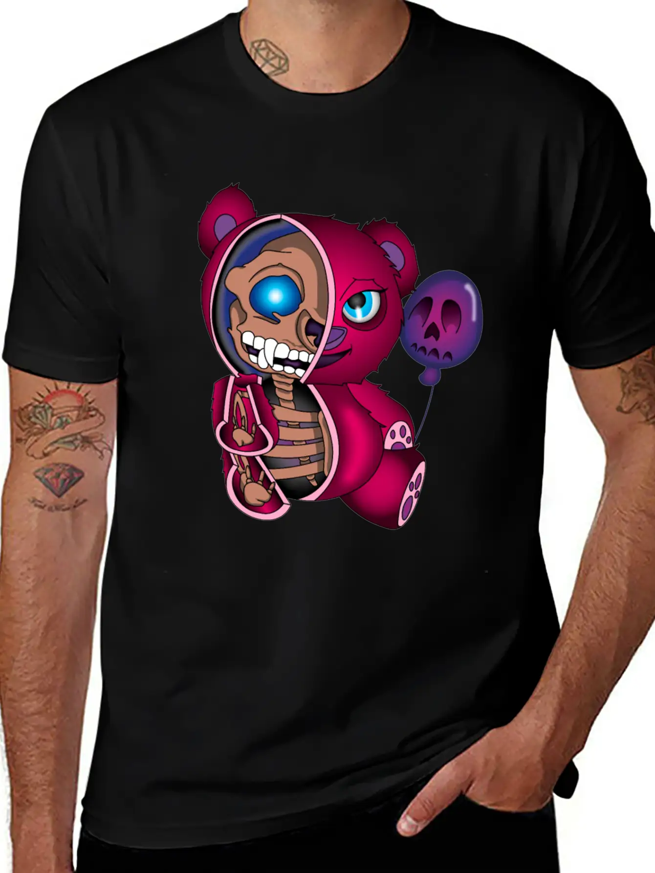 Skull Teddy Bear Skeleton Halloween Gift Idea Unisex Short Sleeve Soft Cotton T-Shirt – Casual Everyday Wear