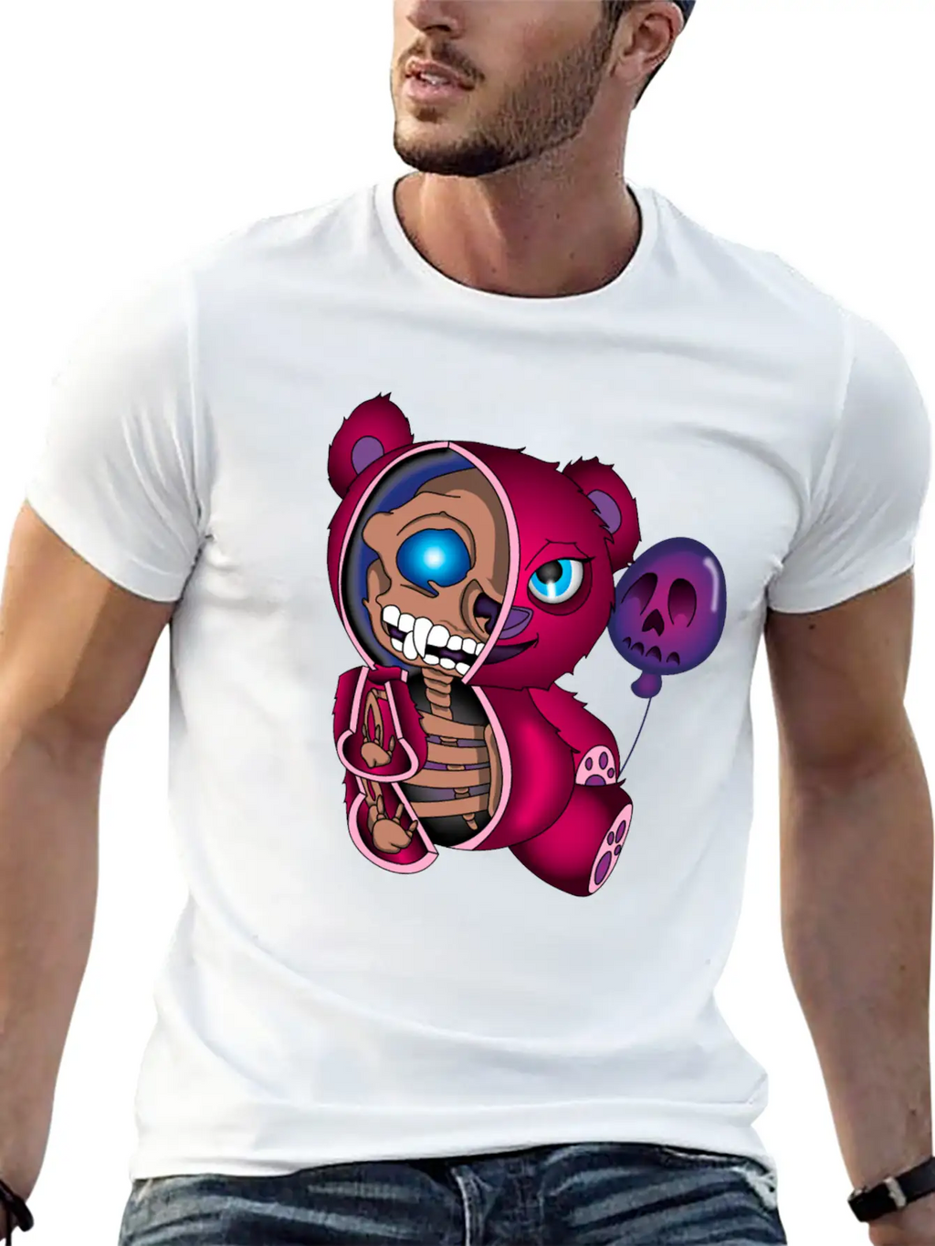 Skull Teddy Bear Skeleton Halloween Gift Idea Unisex Short Sleeve Soft Cotton T-Shirt – Casual Everyday Wear