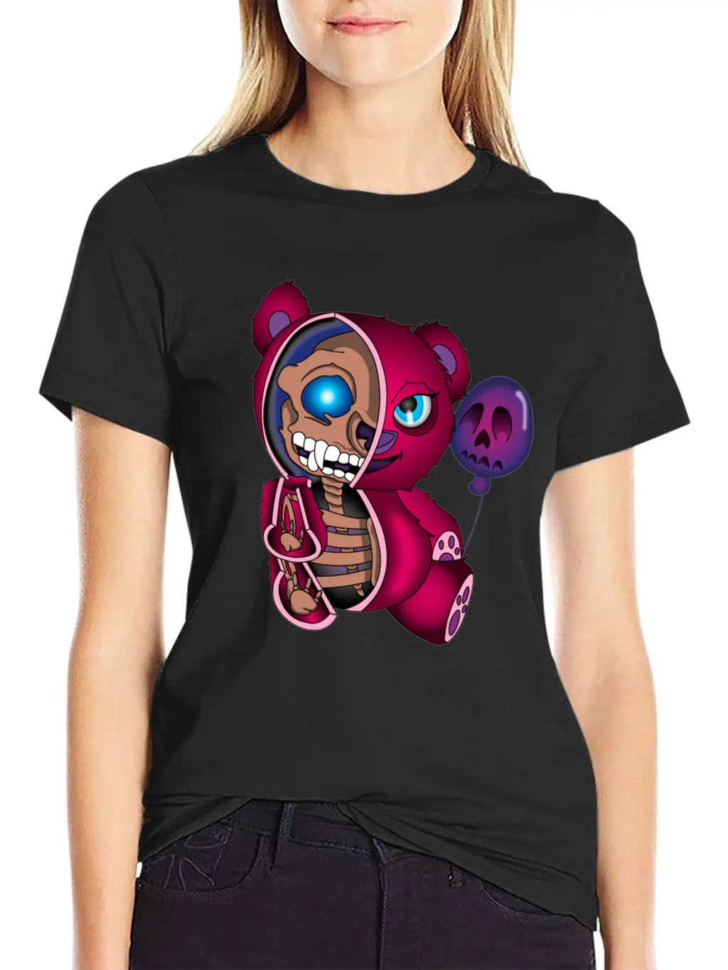 Skull Teddy Bear Skeleton Halloween Gift Idea Unisex Short Sleeve Soft Cotton T-Shirt – Casual Everyday Wear
