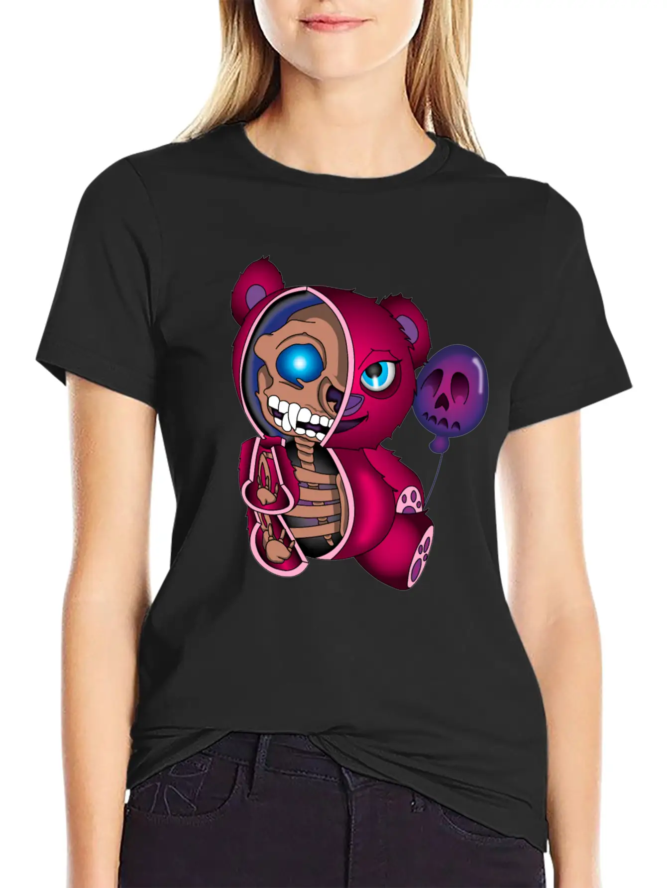 Skull Teddy Bear Skeleton Halloween Gift Idea Unisex Short Sleeve Soft Cotton T-Shirt – Casual Everyday Wear