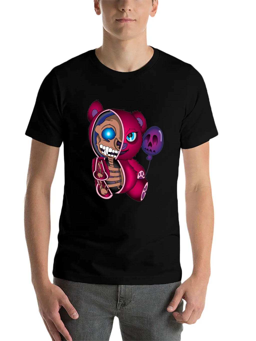 Skull Teddy Bear Skeleton Halloween Gift Idea Unisex Short Sleeve Soft Cotton T-Shirt – Casual Everyday Wear