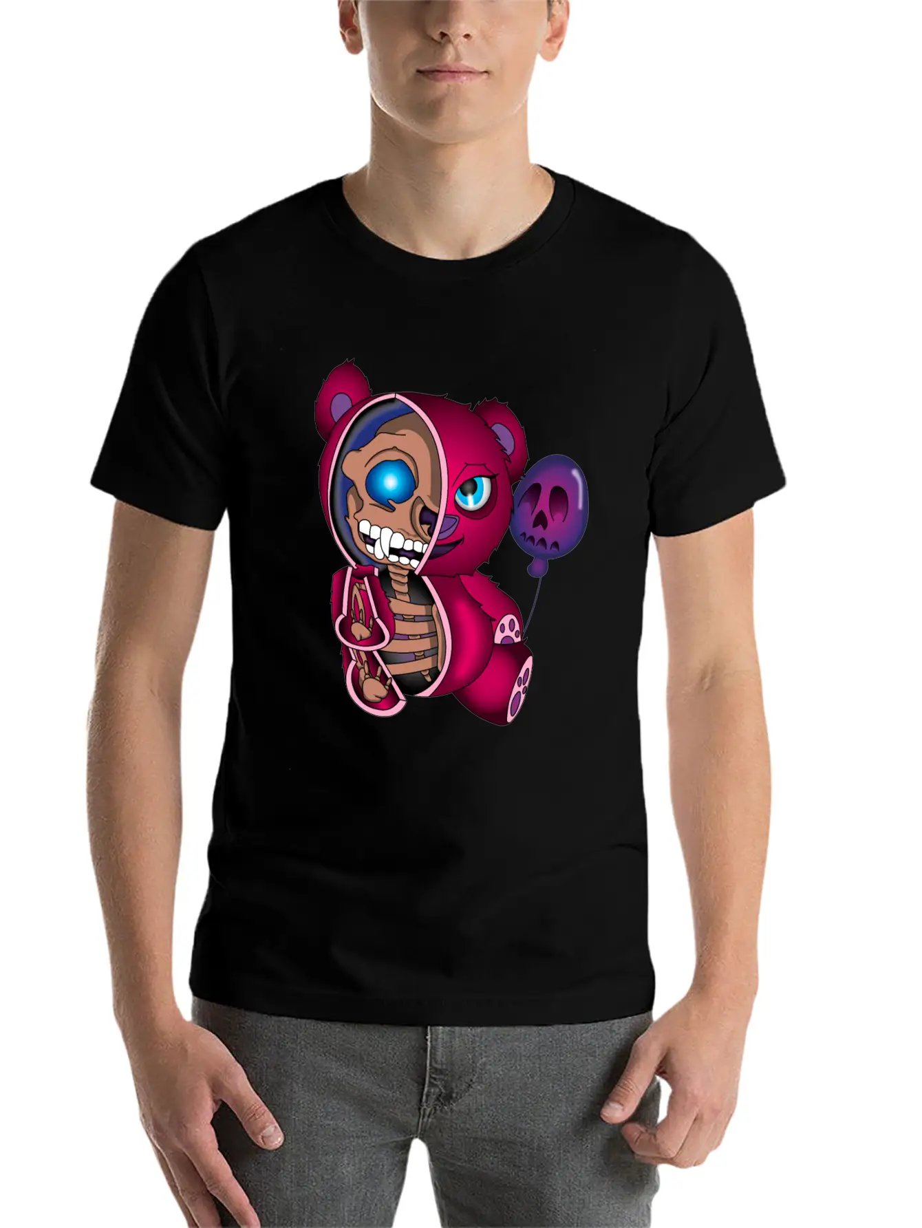 Skull Teddy Bear Skeleton Halloween Gift Idea Unisex Short Sleeve Soft Cotton T-Shirt – Casual Everyday Wear