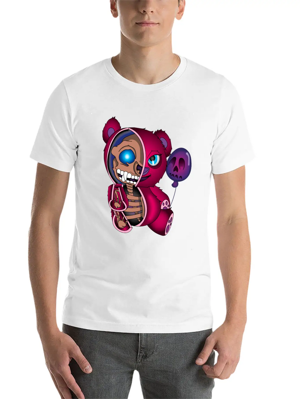 Skull Teddy Bear Skeleton Halloween Gift Idea Unisex Short Sleeve Soft Cotton T-Shirt – Casual Everyday Wear