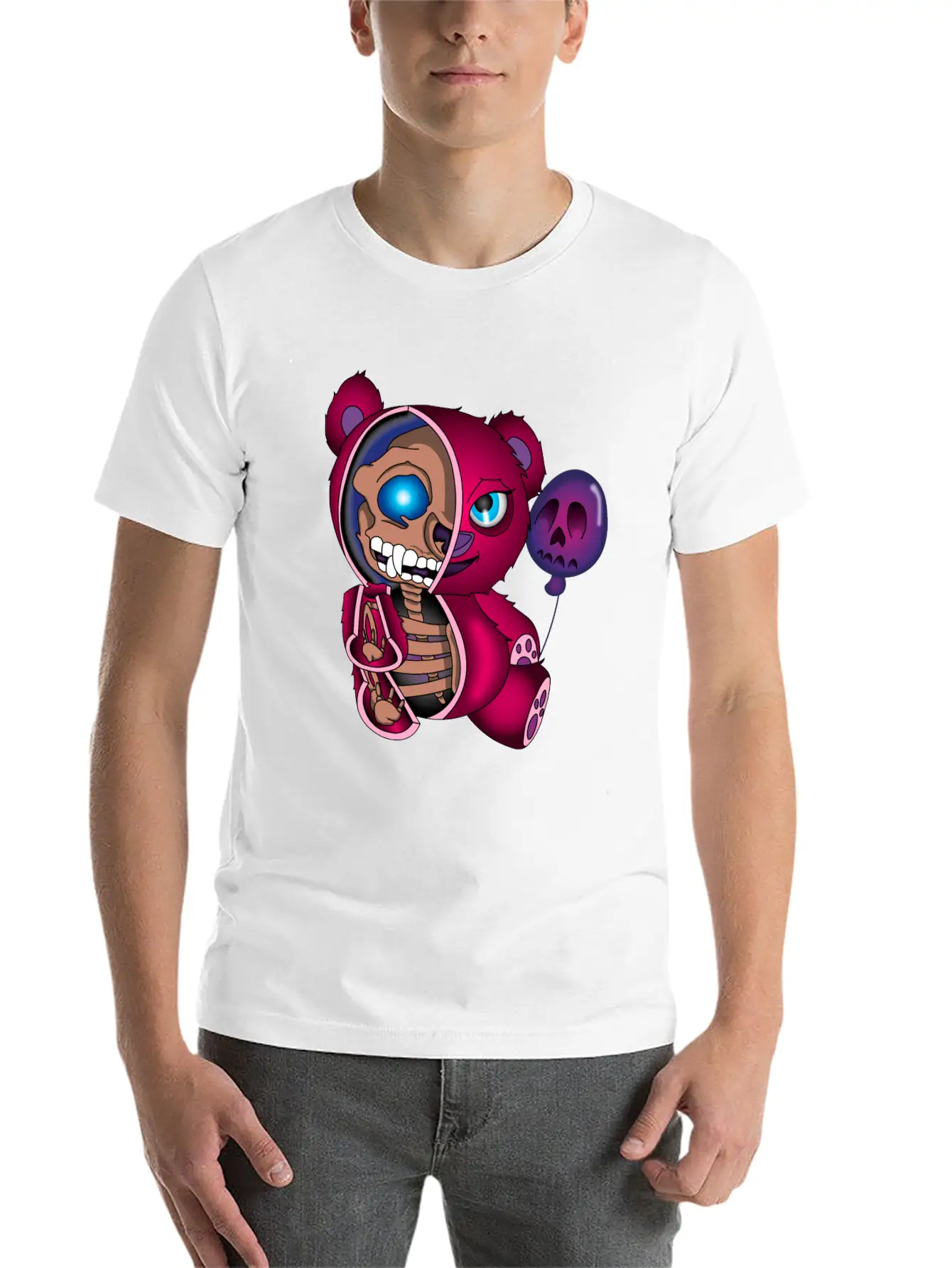 Skull Teddy Bear Skeleton Halloween Gift Idea Unisex Short Sleeve Soft Cotton T-Shirt – Casual Everyday Wear