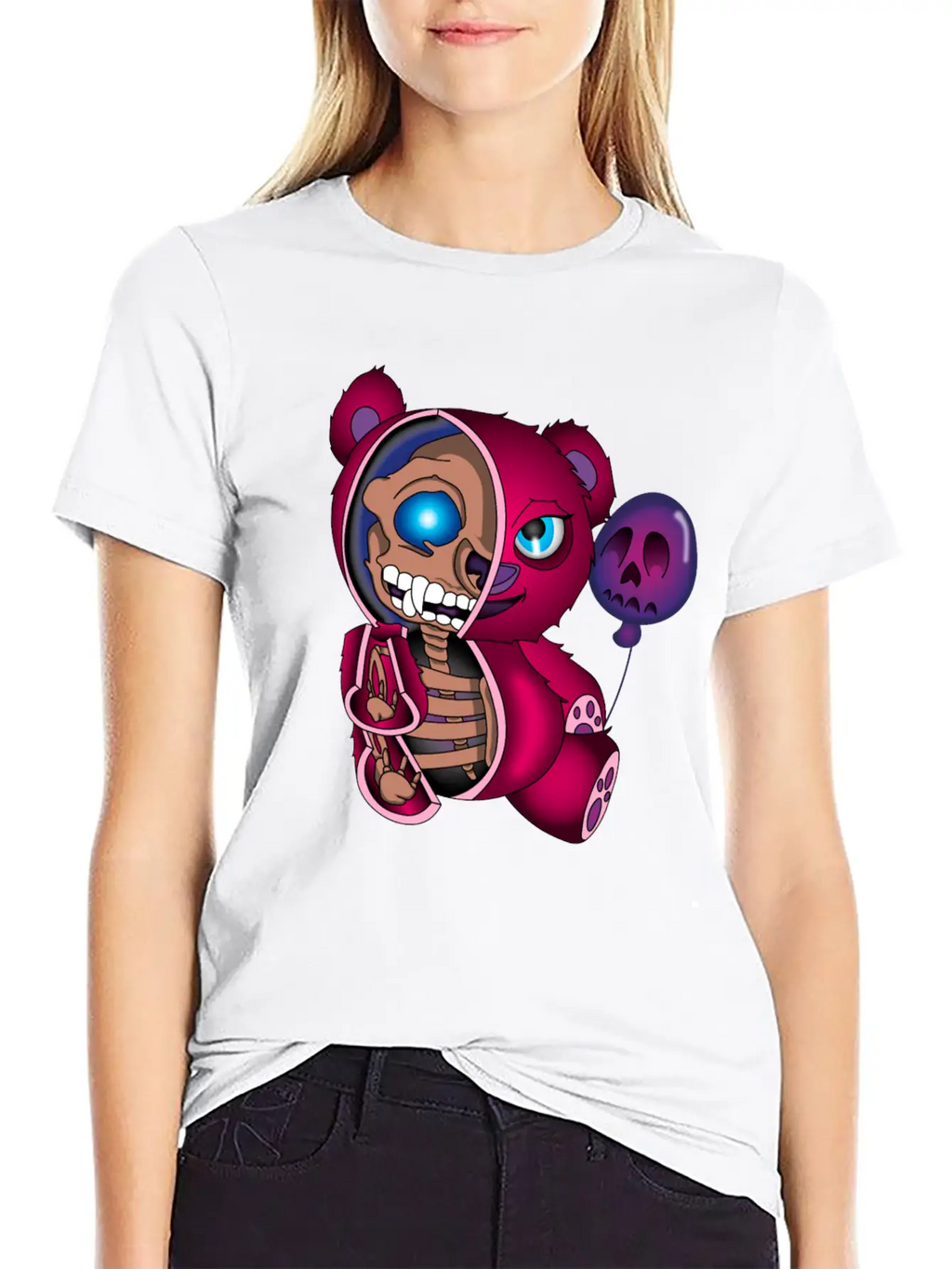 Skull Teddy Bear Skeleton Halloween Gift Idea Unisex Short Sleeve Soft Cotton T-Shirt – Casual Everyday Wear