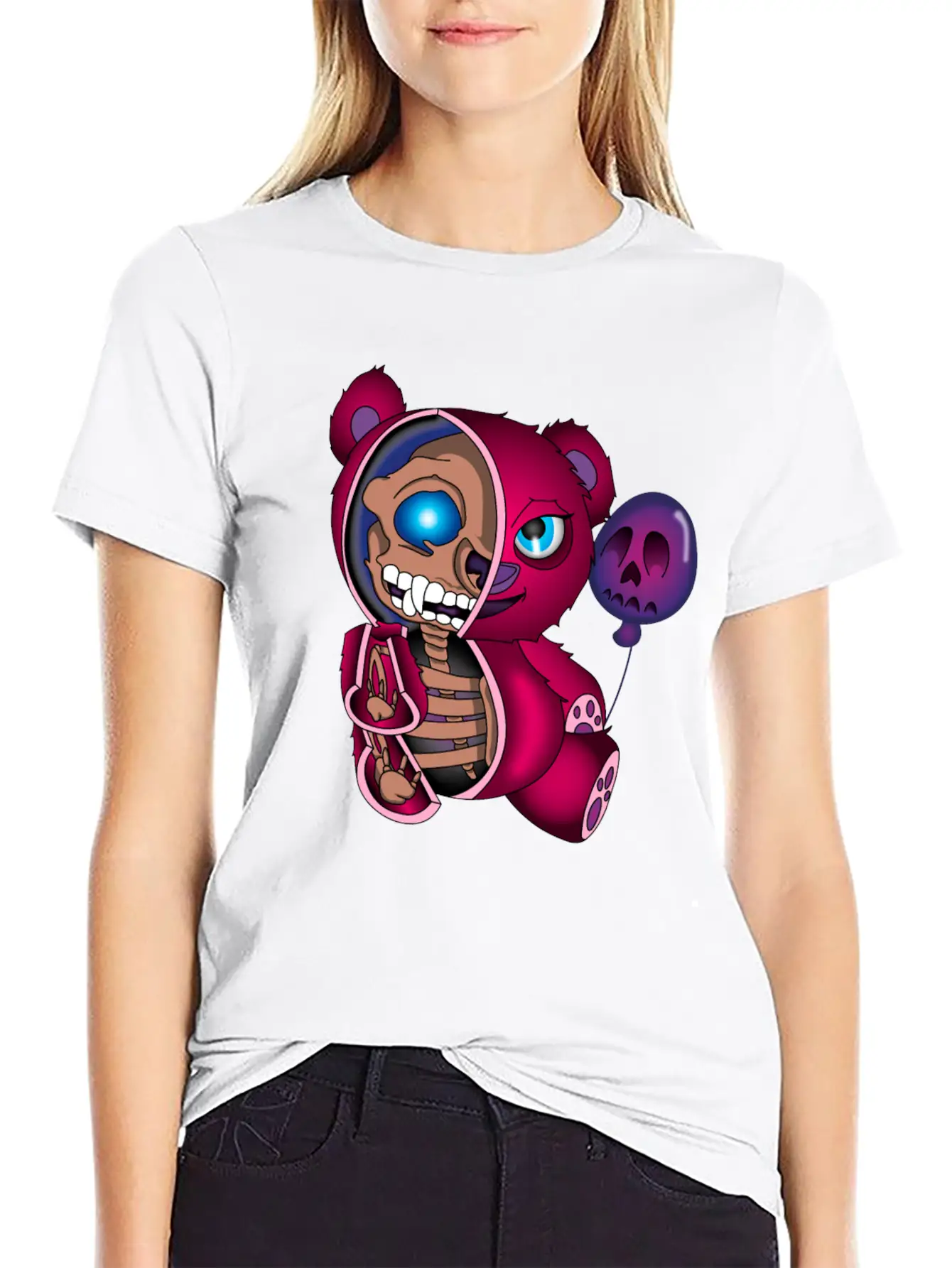 Skull Teddy Bear Skeleton Halloween Gift Idea Unisex Short Sleeve Soft Cotton T-Shirt – Casual Everyday Wear