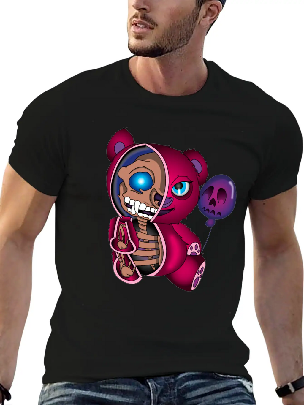 Skull Teddy Bear Skeleton Halloween Gift Idea Unisex Short Sleeve Soft Cotton T-Shirt – Casual Everyday Wear