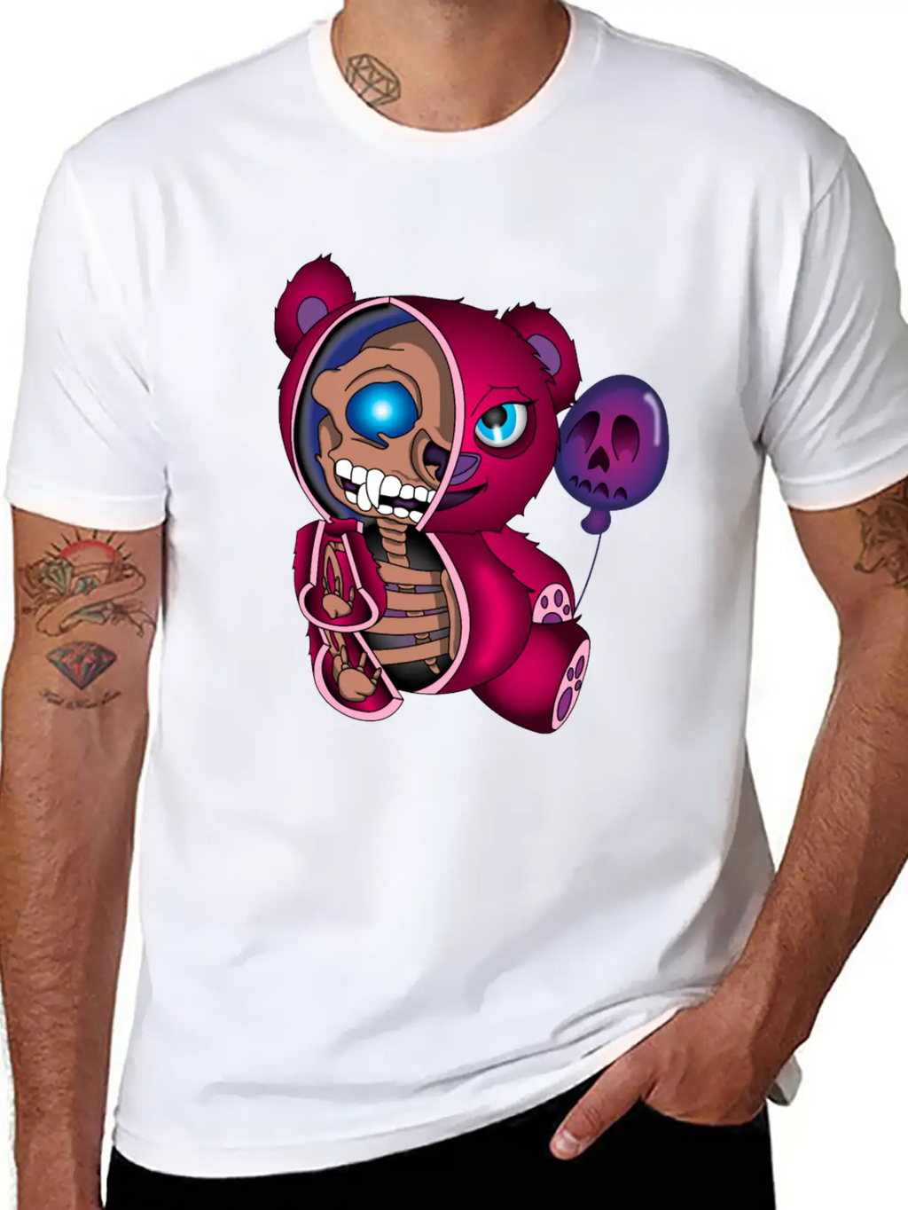 Skull Teddy Bear Skeleton Halloween Gift Idea Unisex Short Sleeve Soft Cotton T-Shirt – Casual Everyday Wear