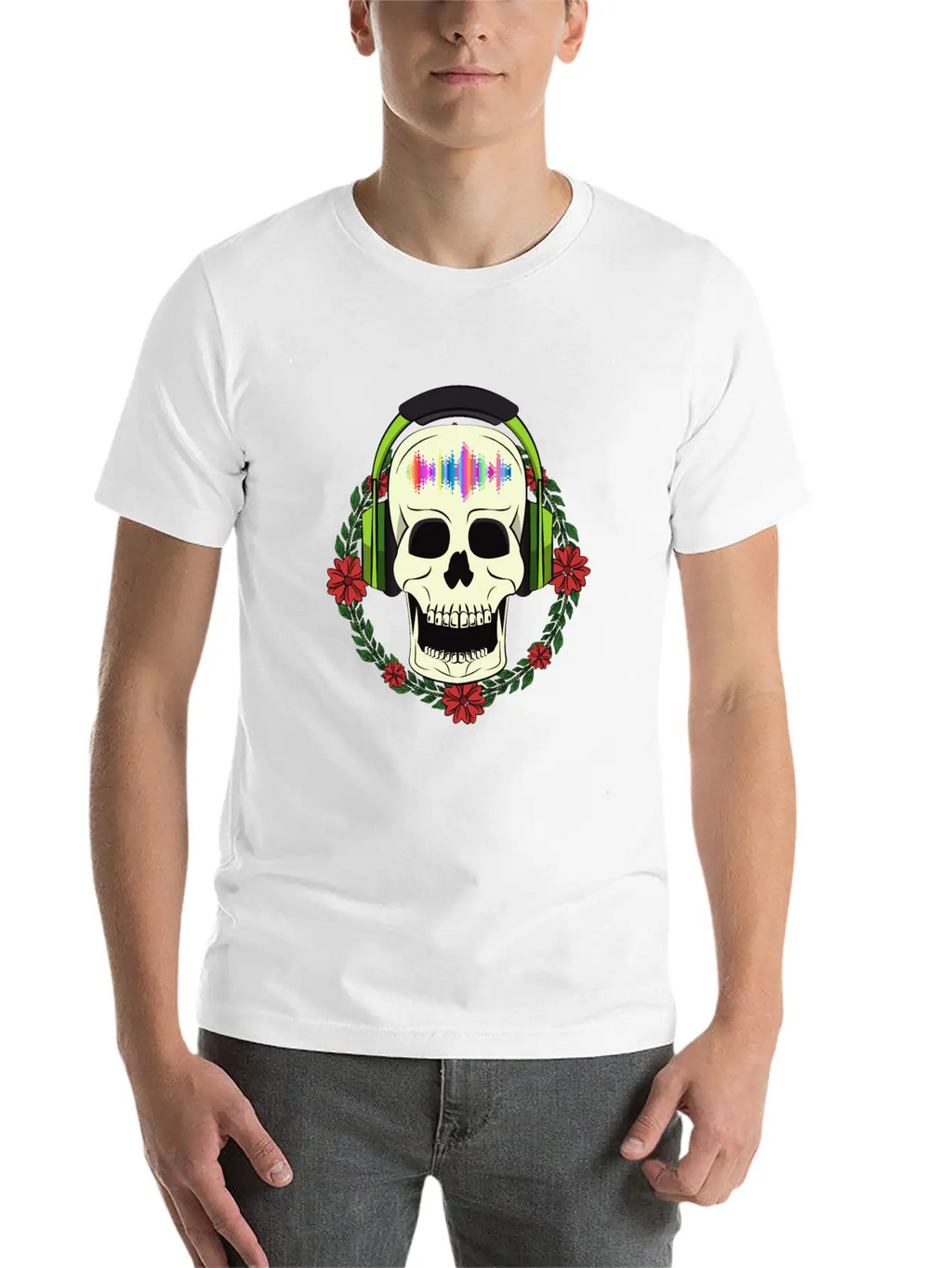 Skull With Earphones Breathable Soft Cotton T-Shirt – Timeless Casual Look