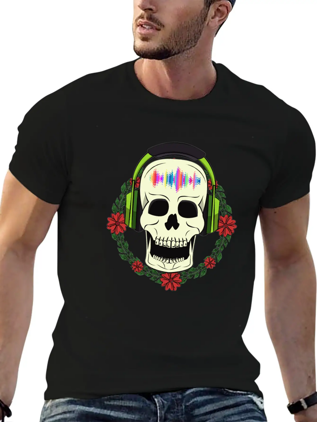 Skull With Earphones Breathable Soft Cotton T-Shirt – Timeless Casual Look