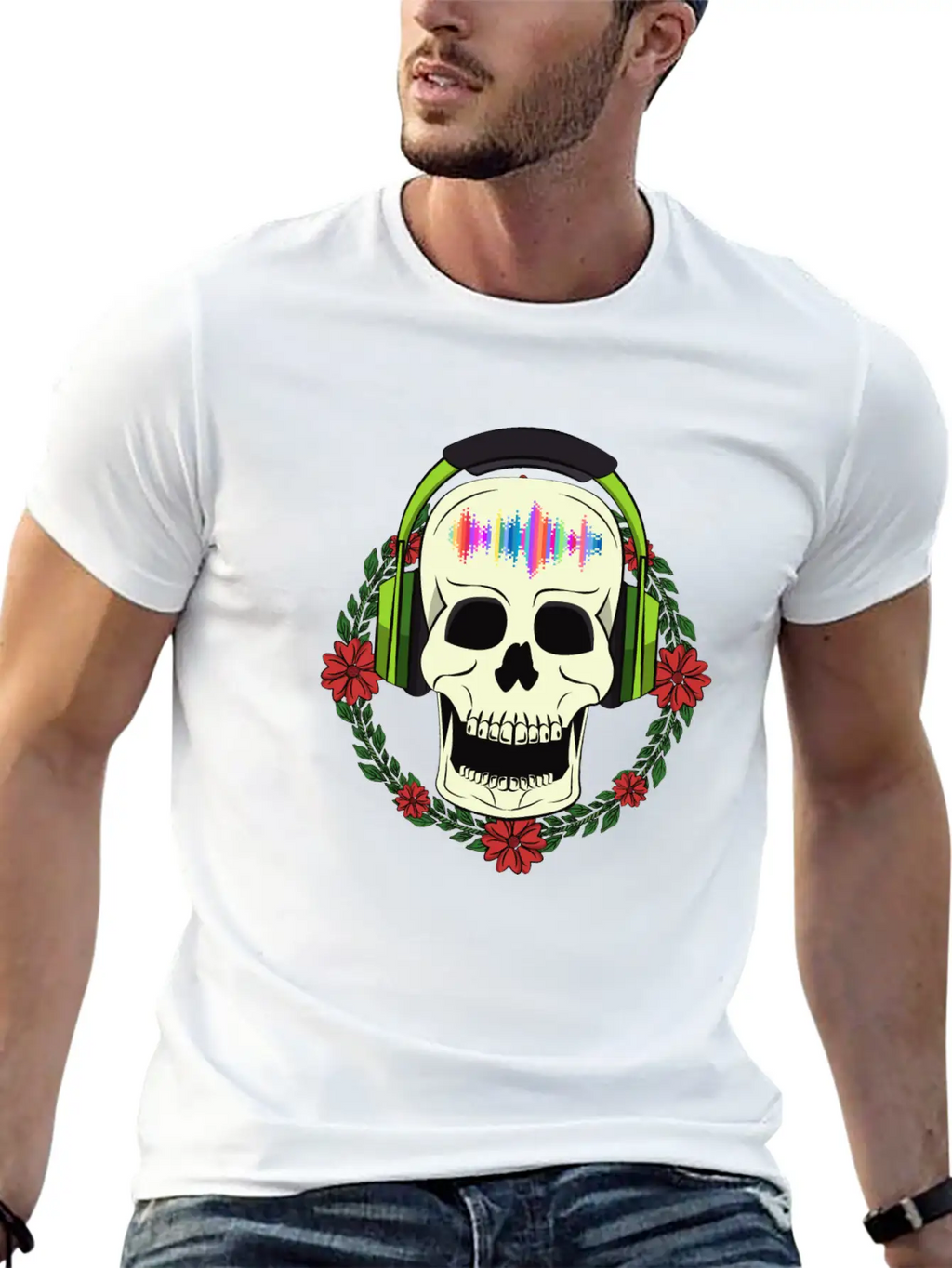 Skull With Earphones Breathable Soft Cotton T-Shirt – Timeless Casual Look