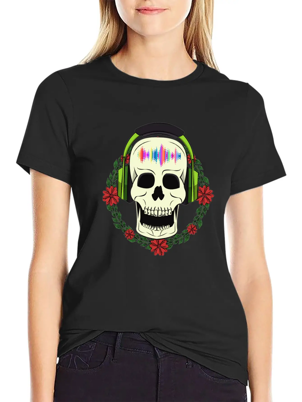 Skull With Earphones Breathable Soft Cotton T-Shirt – Timeless Casual Look