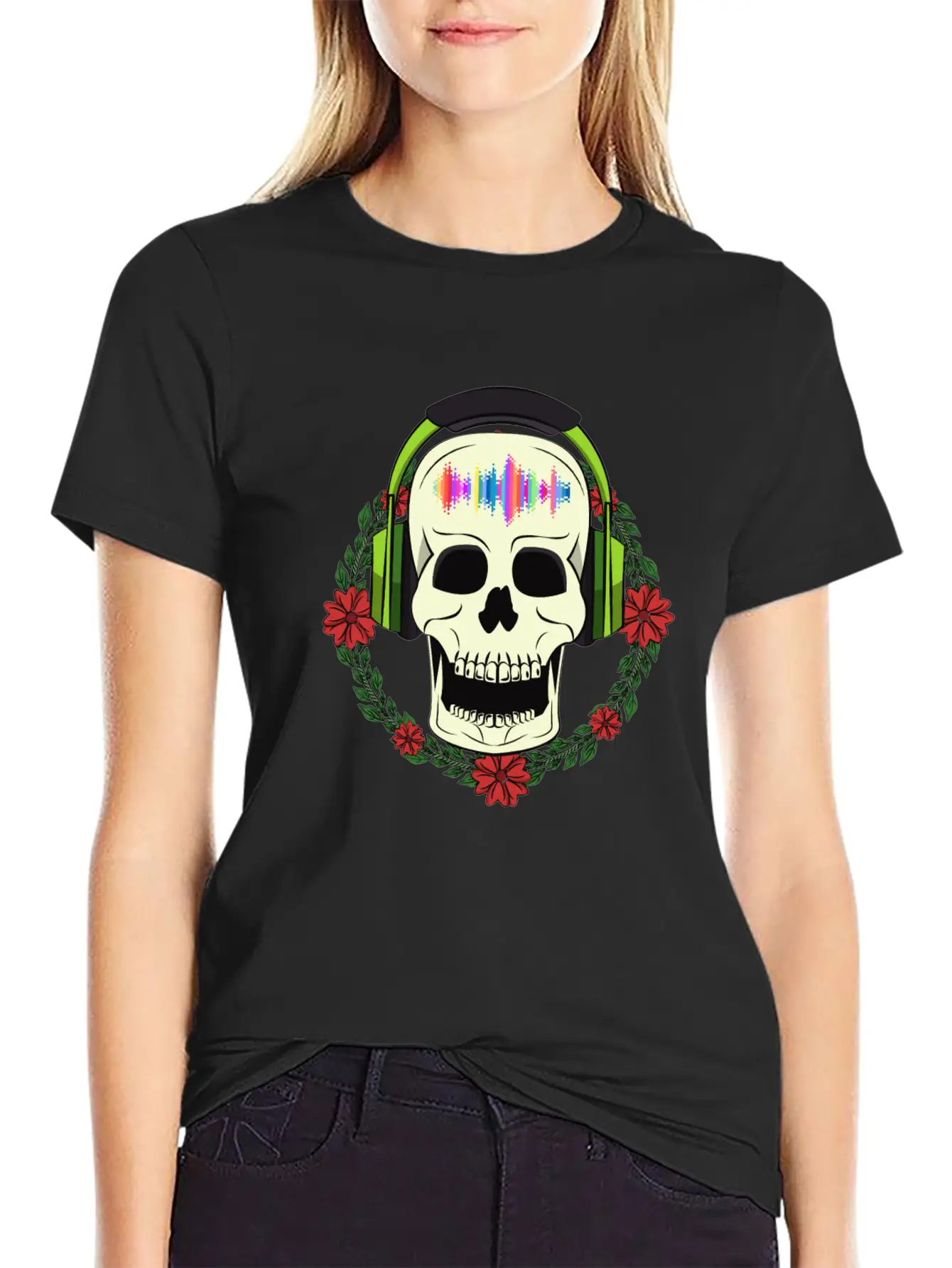 Skull With Earphones Breathable Soft Cotton T-Shirt – Timeless Casual Look